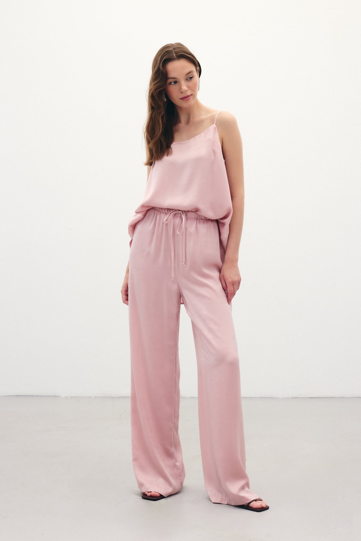 Bağcıklı Salaş Pantolon - Pudra