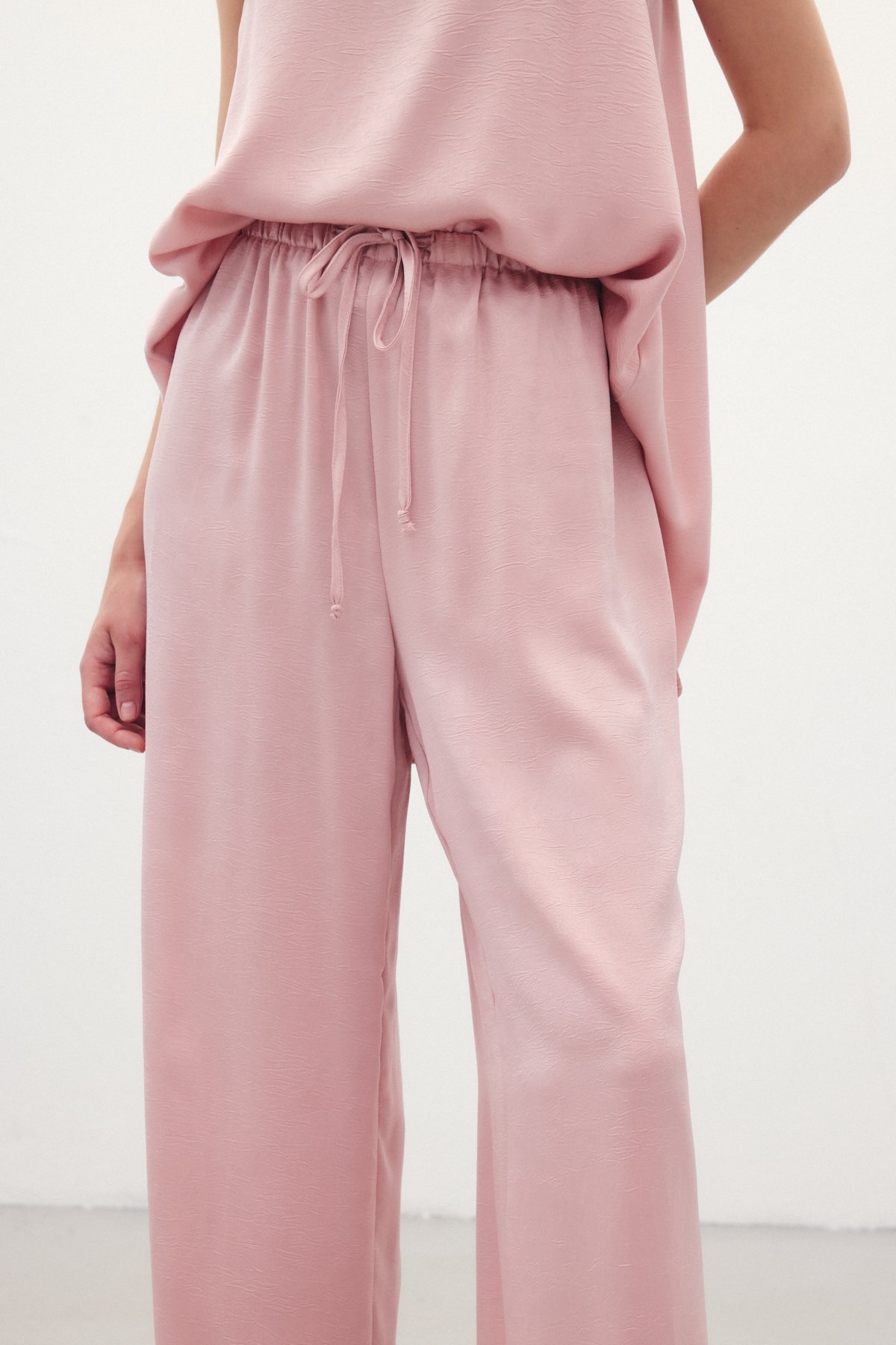 Bağcıklı Salaş Pantolon - Pudra