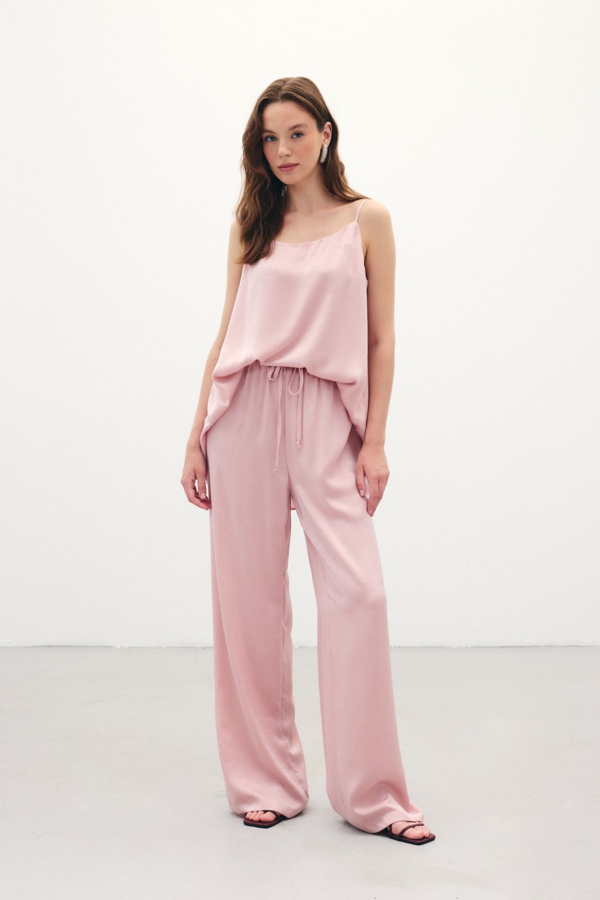 Bağcıklı Salaş Pantolon - Pudra