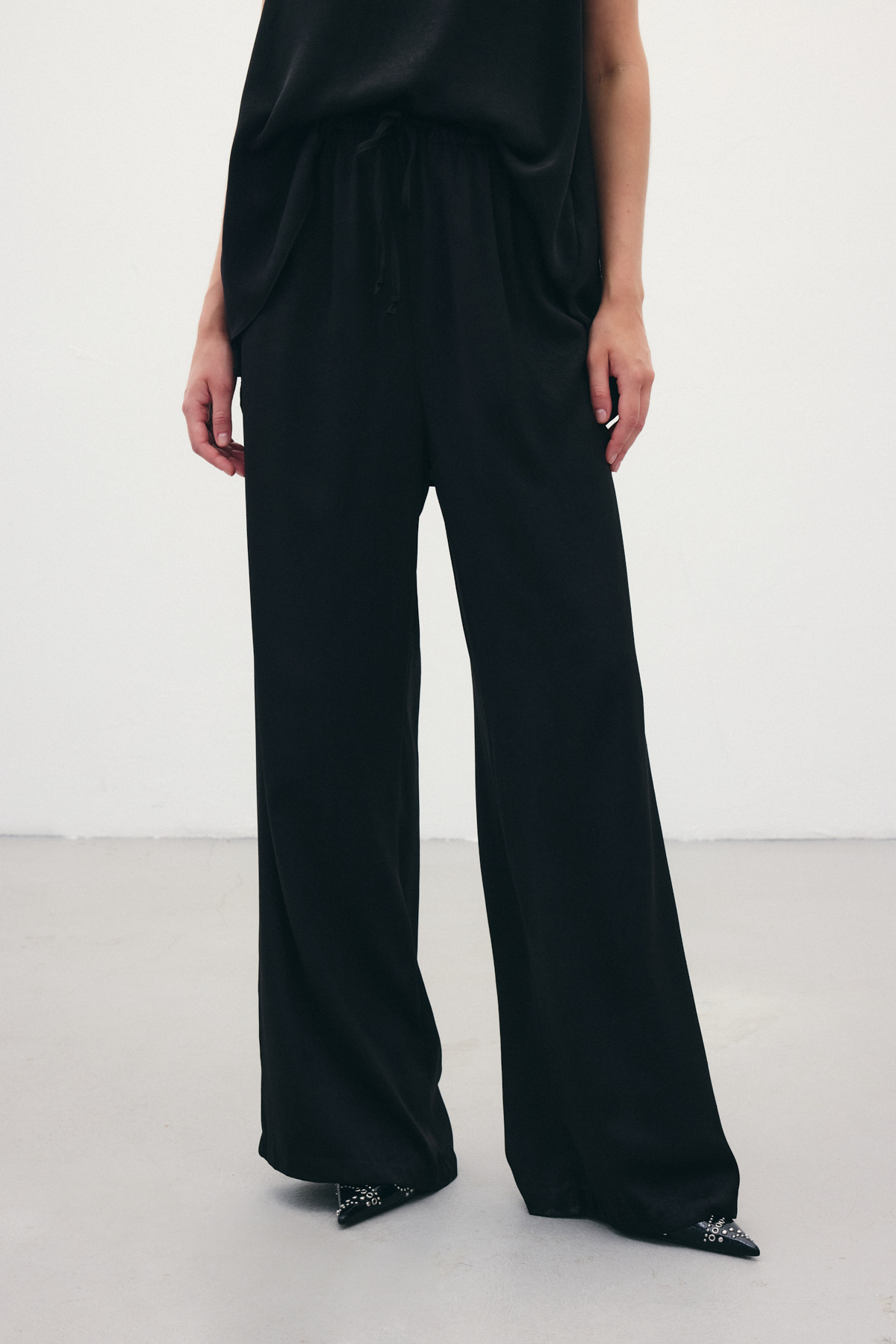 Bağcıklı Salaş Pantolon - Siyah