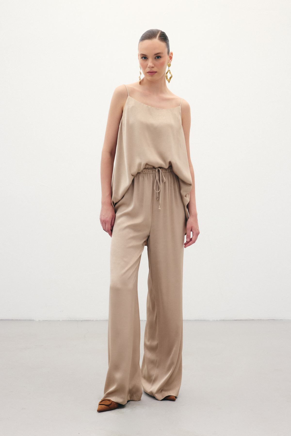 Bağcıklı Salaş Pantolon - Vizon