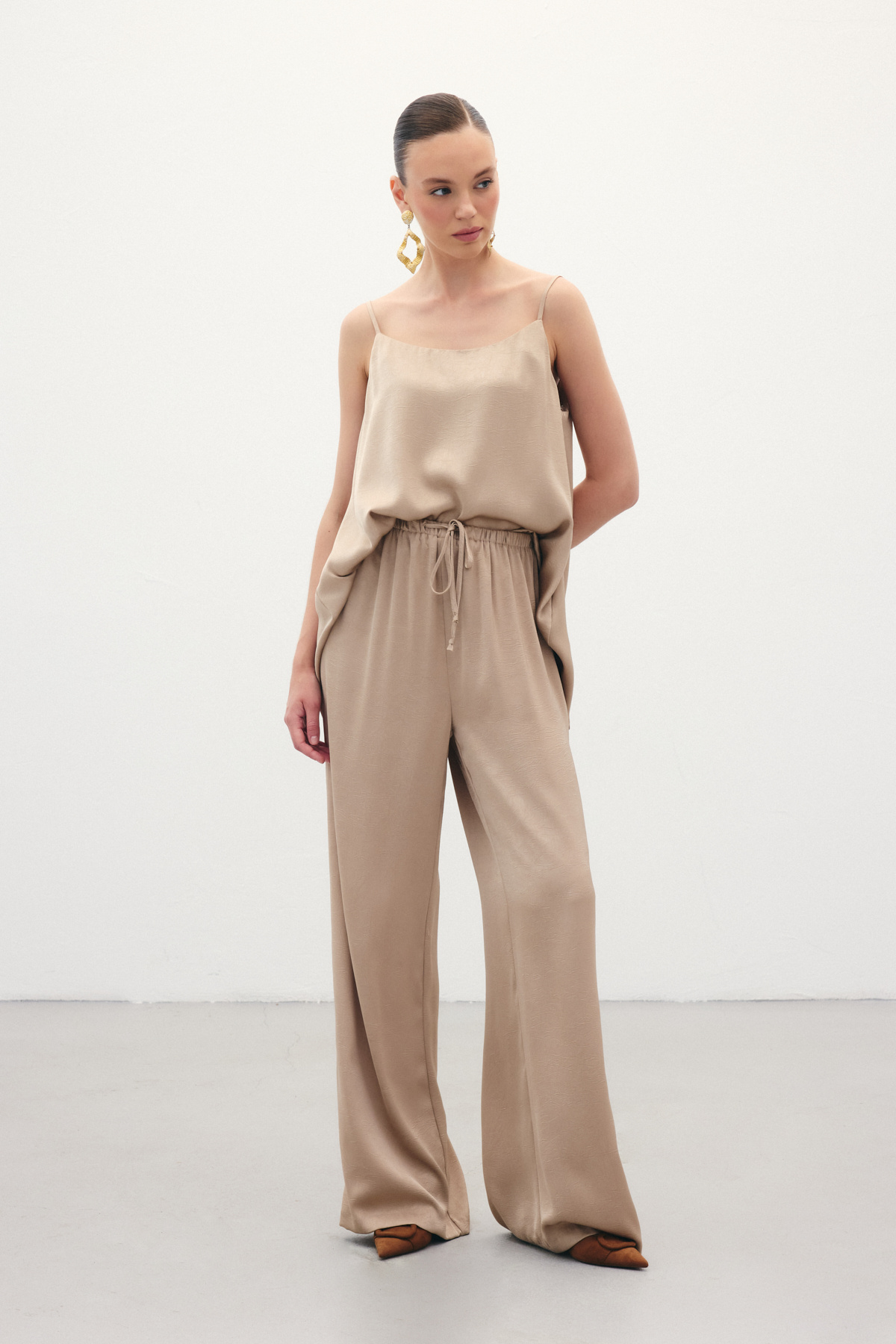 Bağcıklı Salaş Pantolon - Vizon