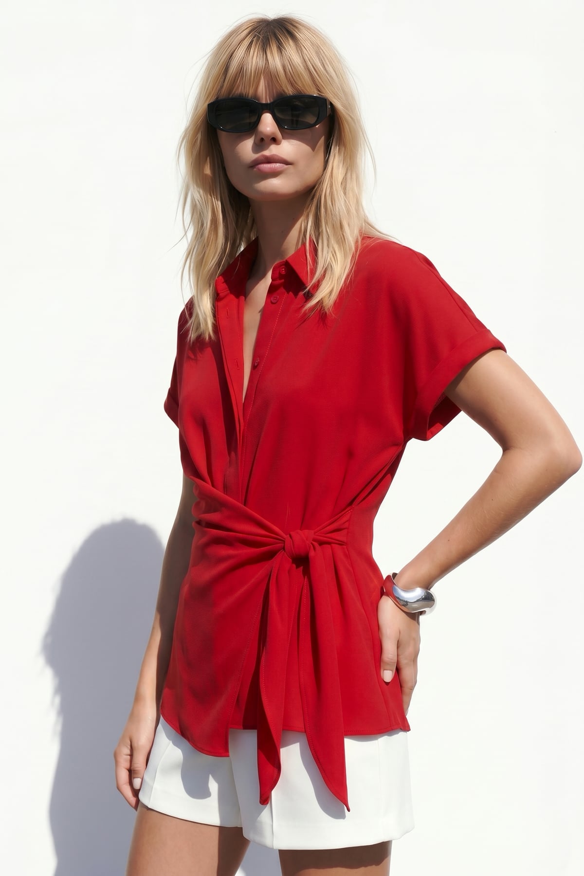 Shirt with Tie Detail - Red