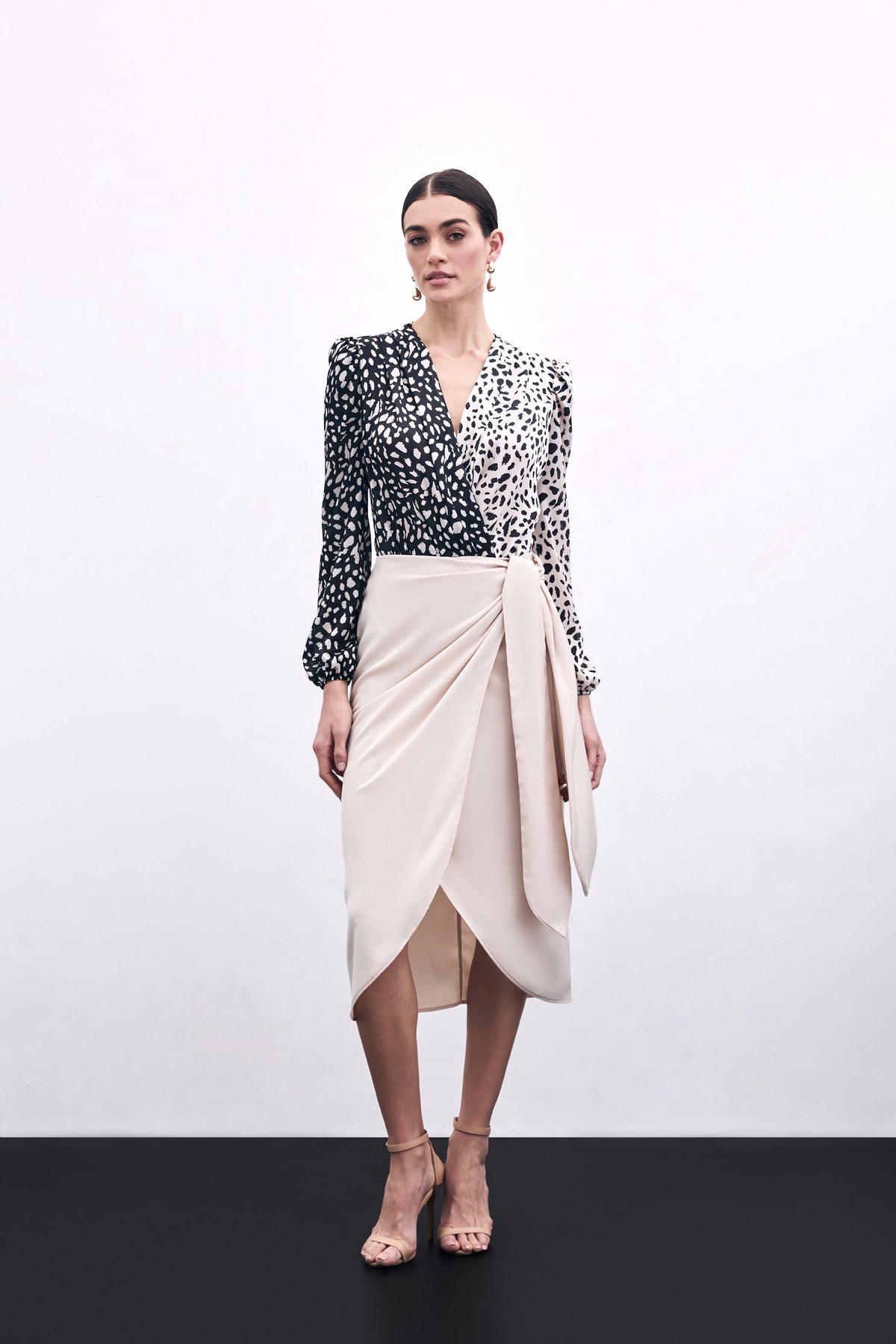 Bağlama Detaylı Kruvaze Etek - Bej