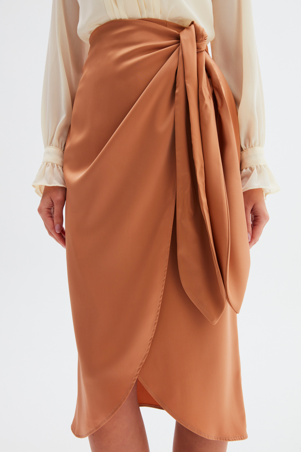 Bağlama Detaylı Kruvaze Etek - CAMEL