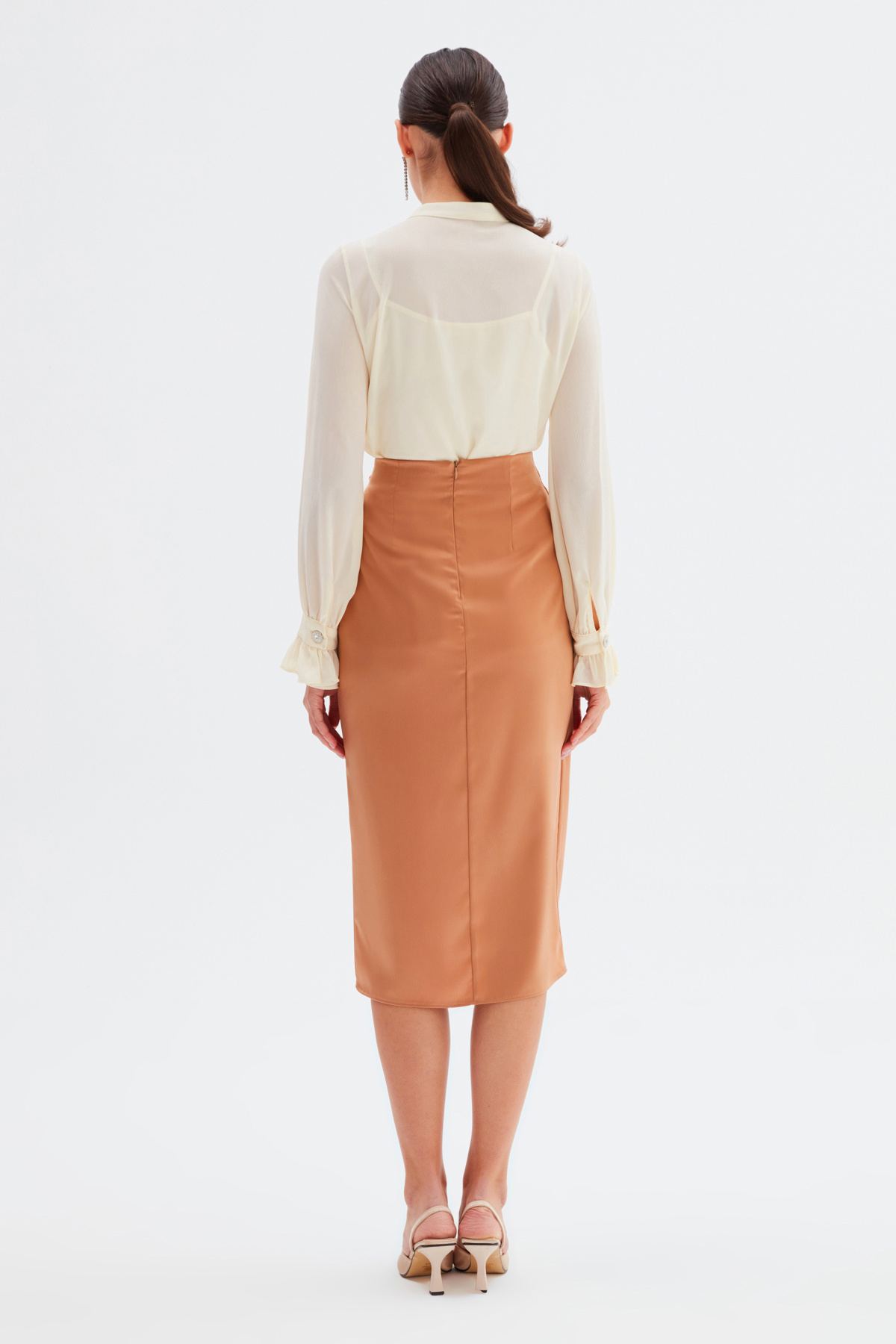 Bağlama Detaylı Kruvaze Etek - CAMEL