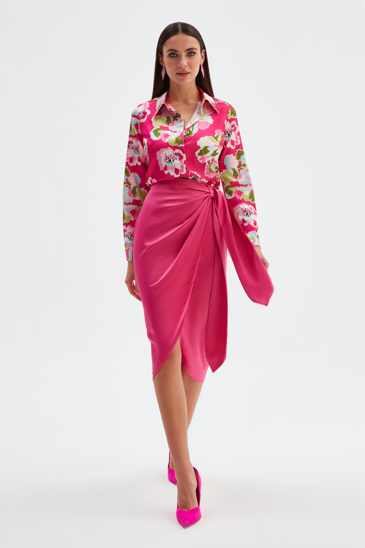 Tie Detailed Double Breasted Skirt - FuchsIa