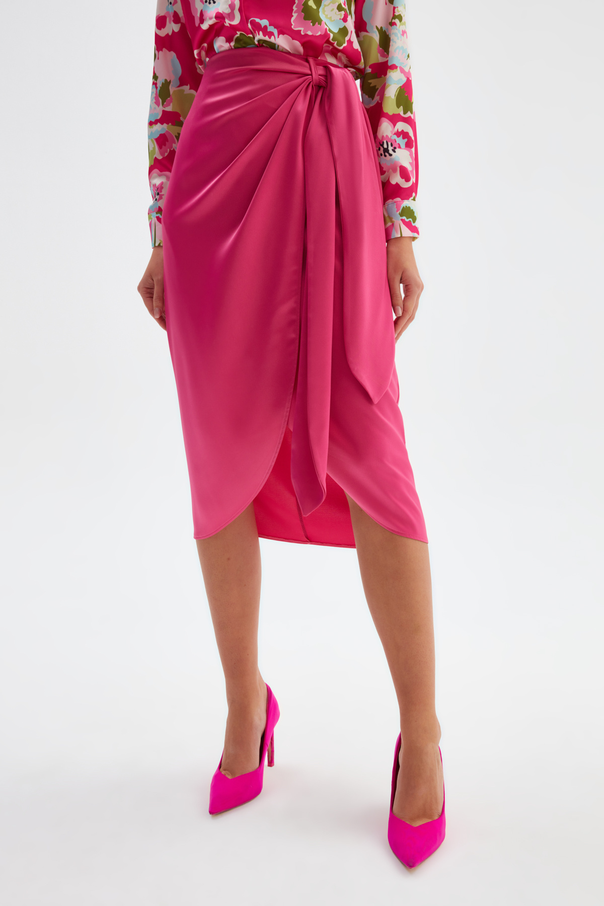 Tie Detailed Double Breasted Skirt - FuchsIa