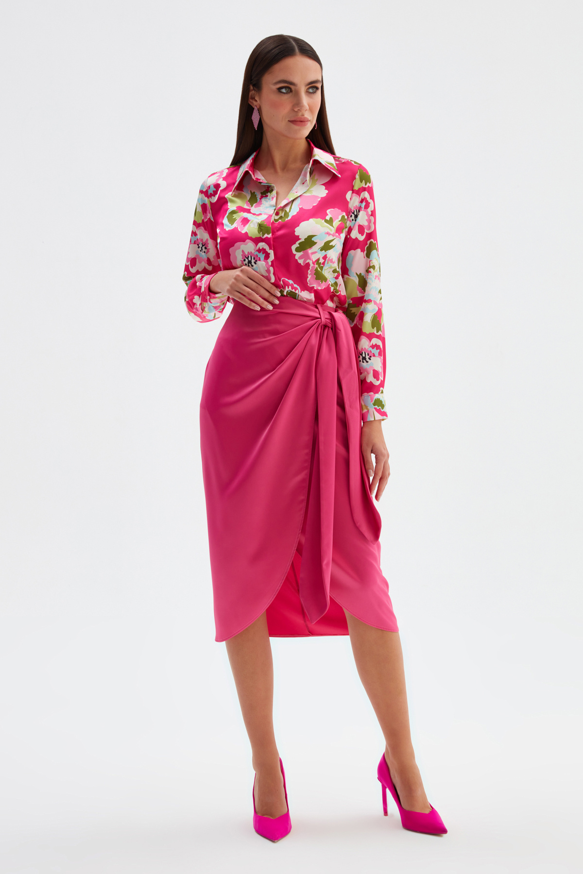 Tie Detailed Double Breasted Skirt - FuchsIa