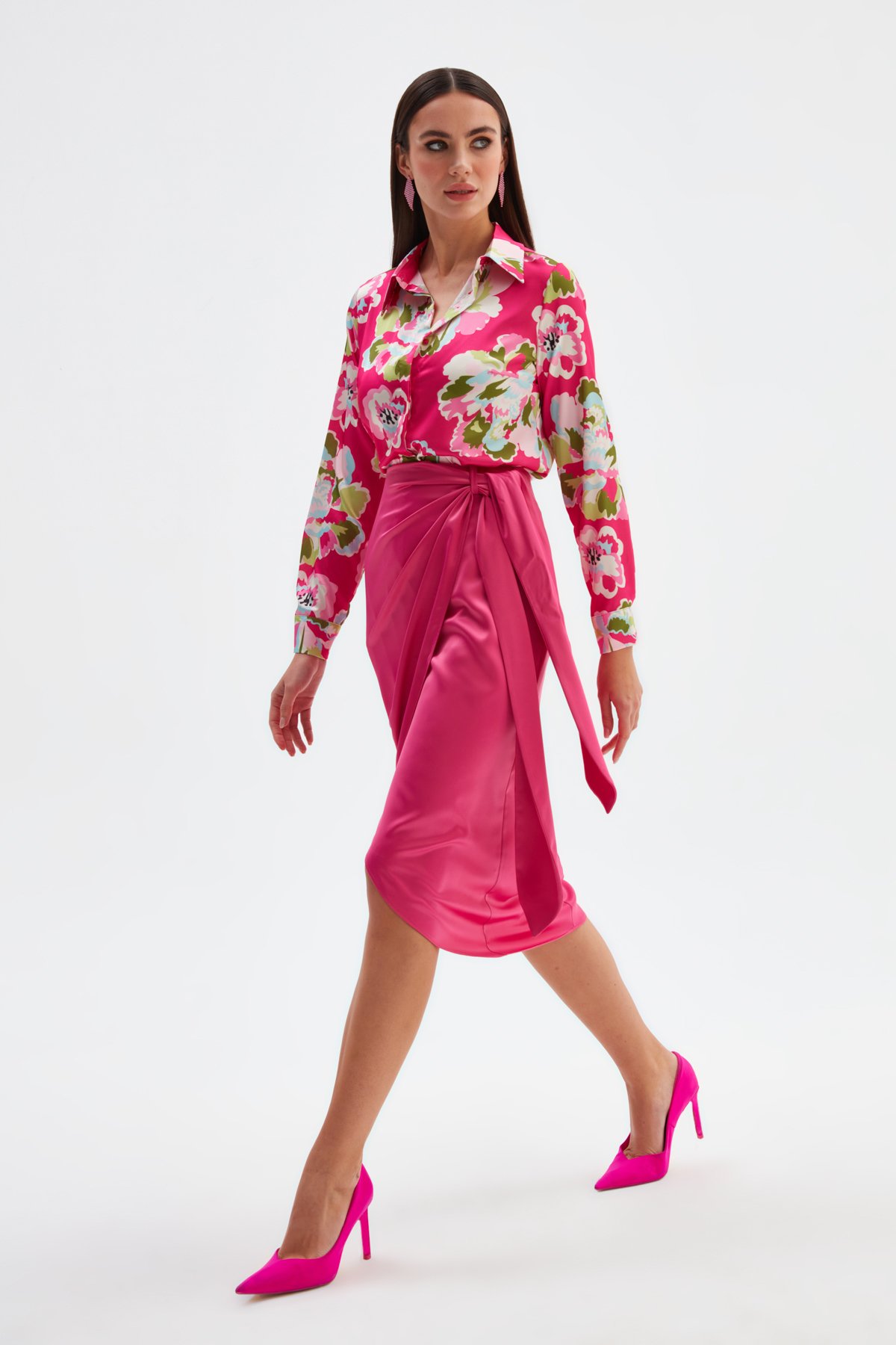 Tie Detailed Double Breasted Skirt - FuchsIa