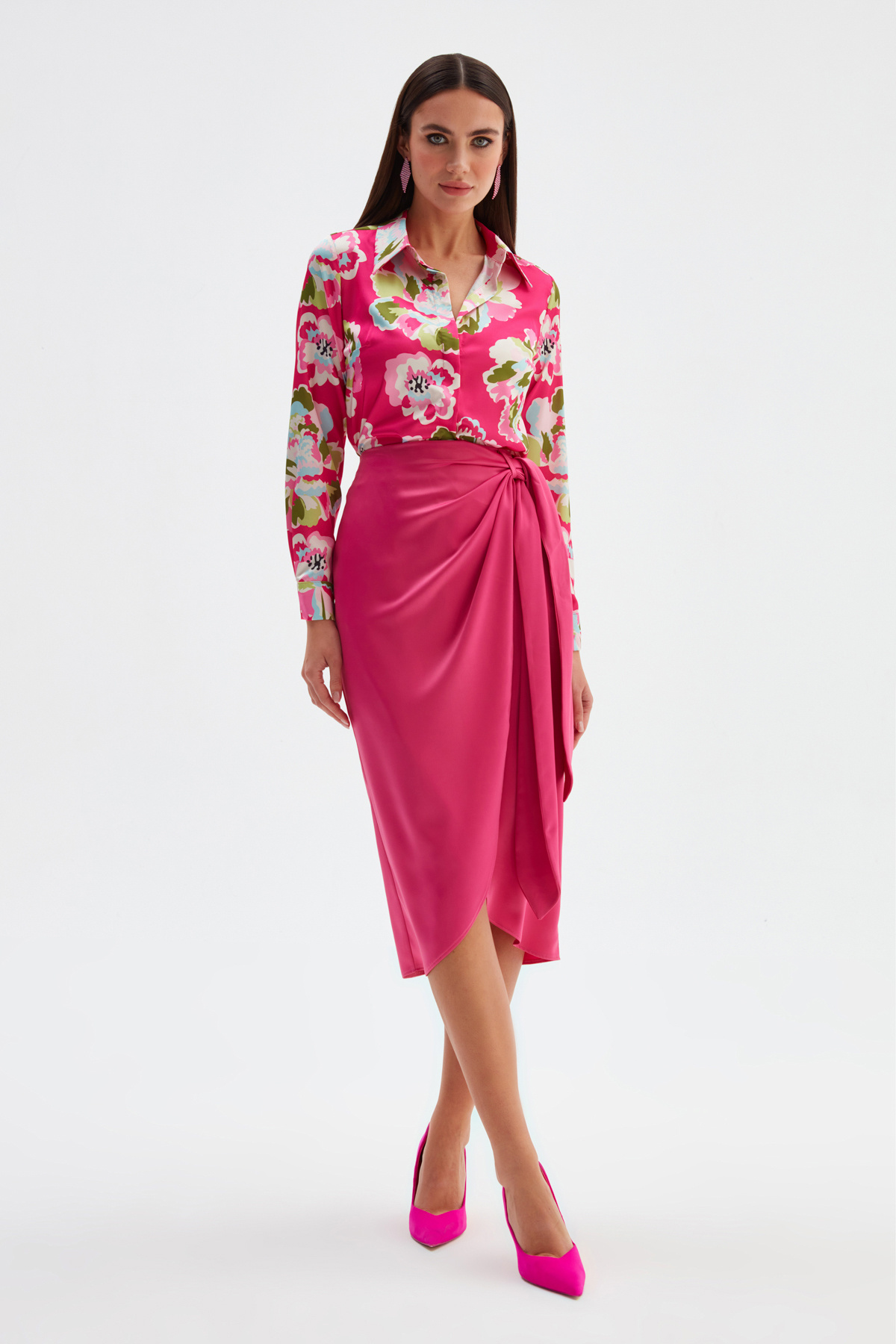 Tie Detailed Double Breasted Skirt - FuchsIa