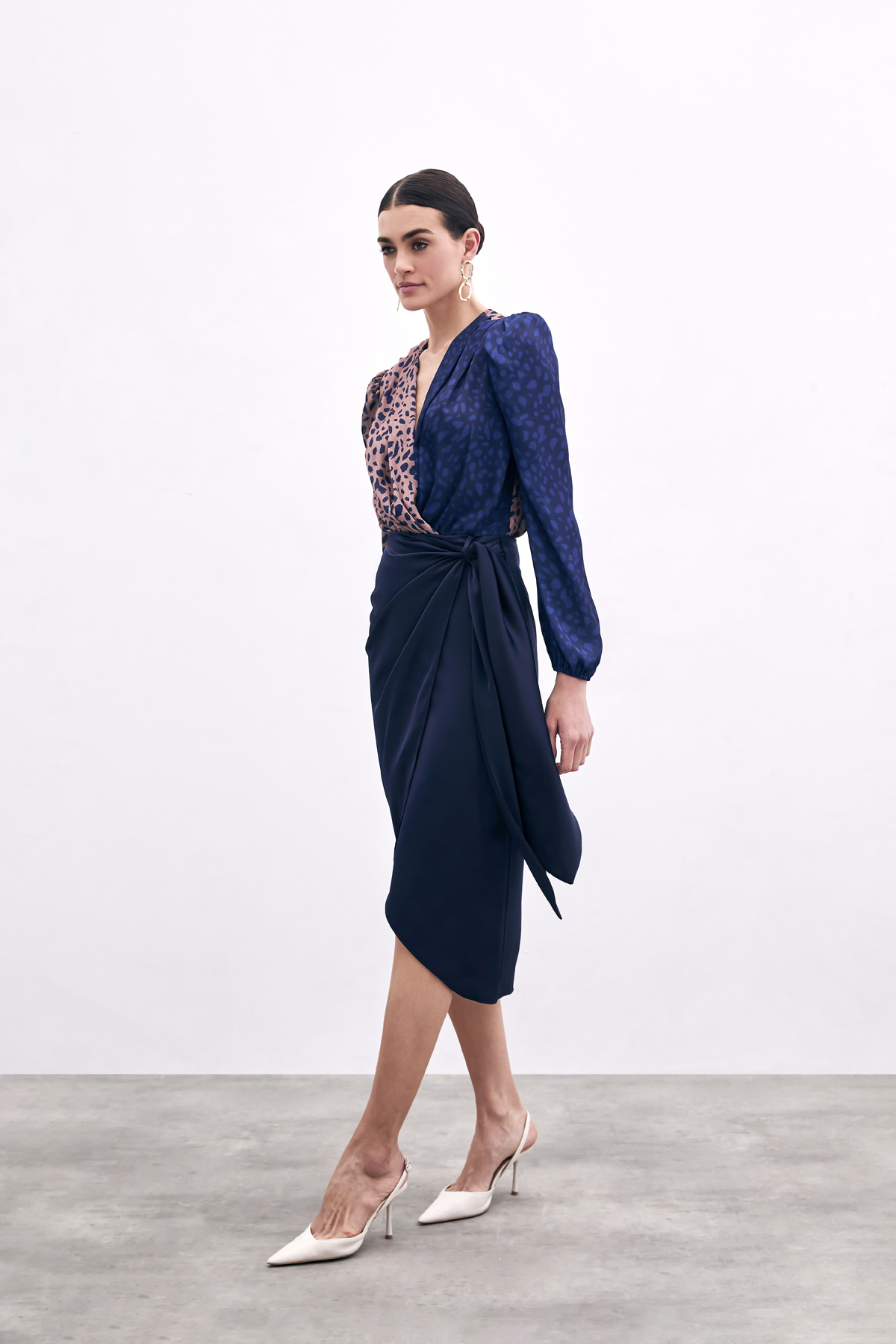 Bağlama Detaylı Kruvaze Etek - Lacivert