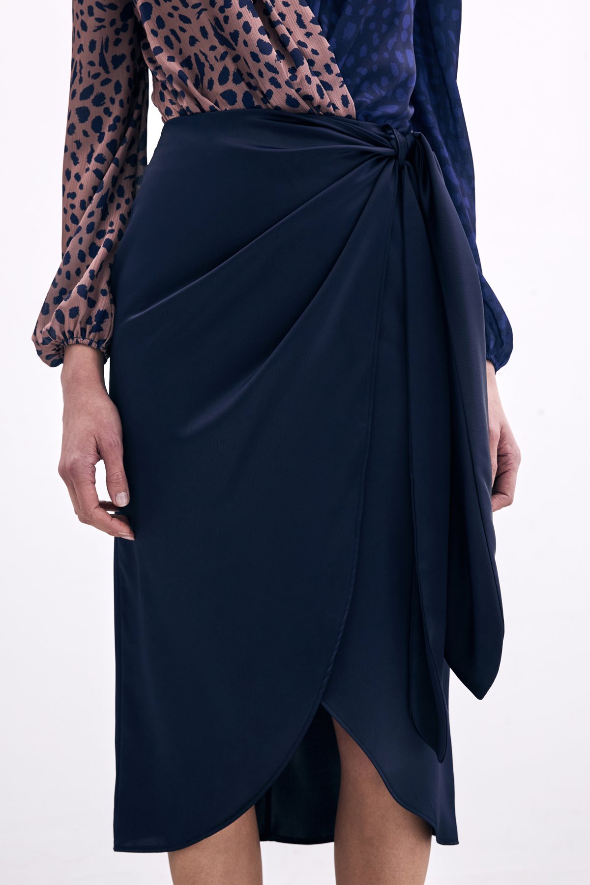 Bağlama Detaylı Kruvaze Etek - Lacivert