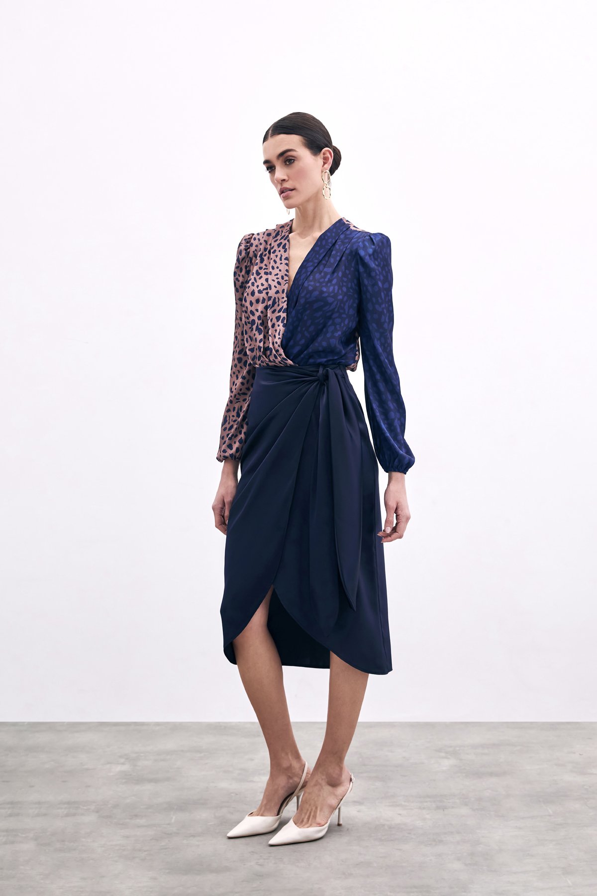 Bağlama Detaylı Kruvaze Etek - Lacivert