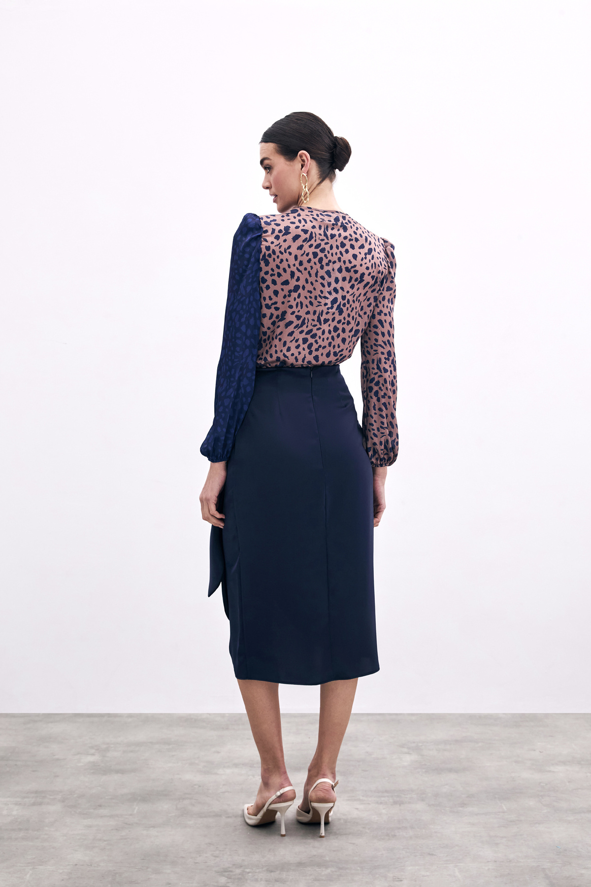 Bağlama Detaylı Kruvaze Etek - Lacivert