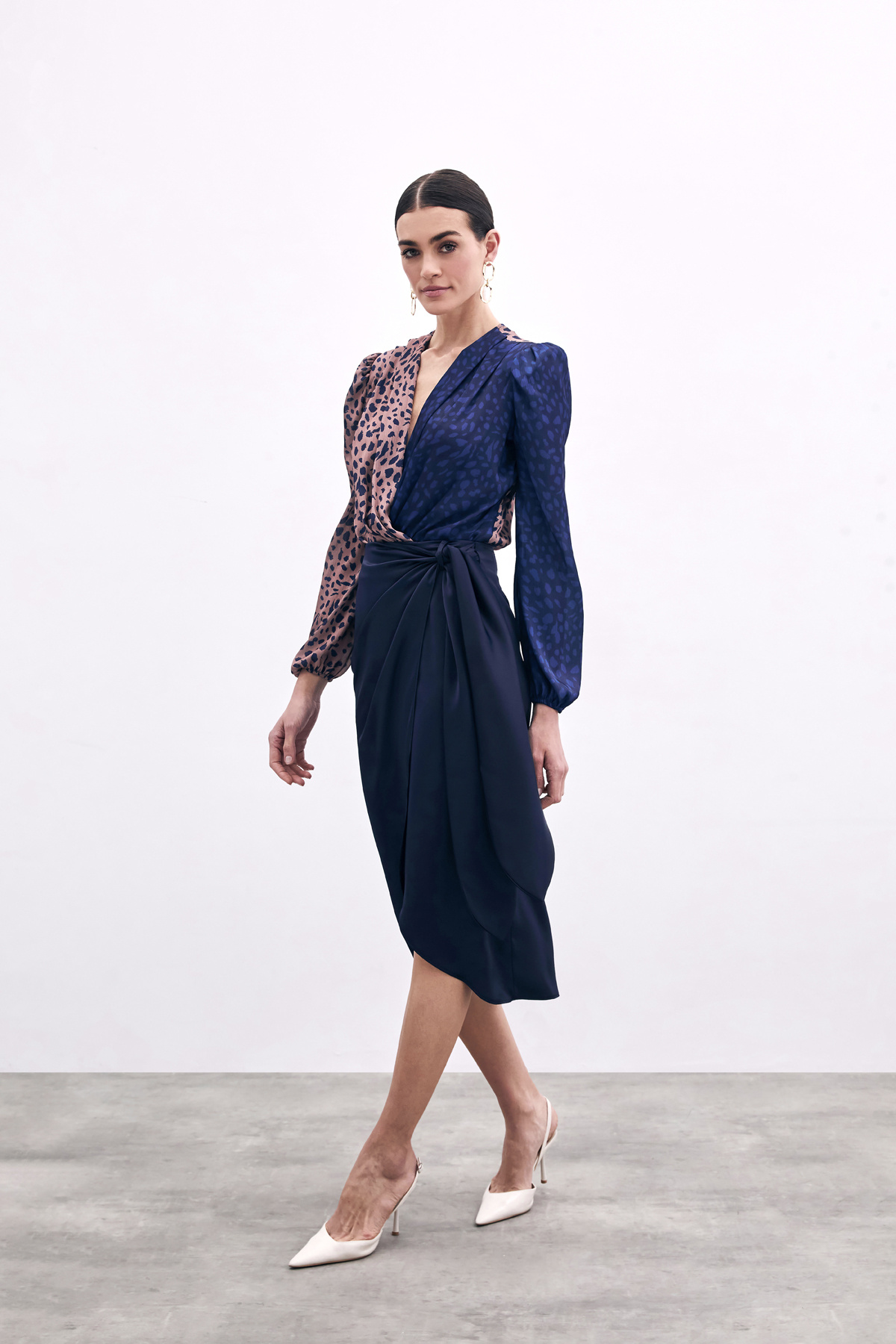 Bağlama Detaylı Kruvaze Etek - Lacivert