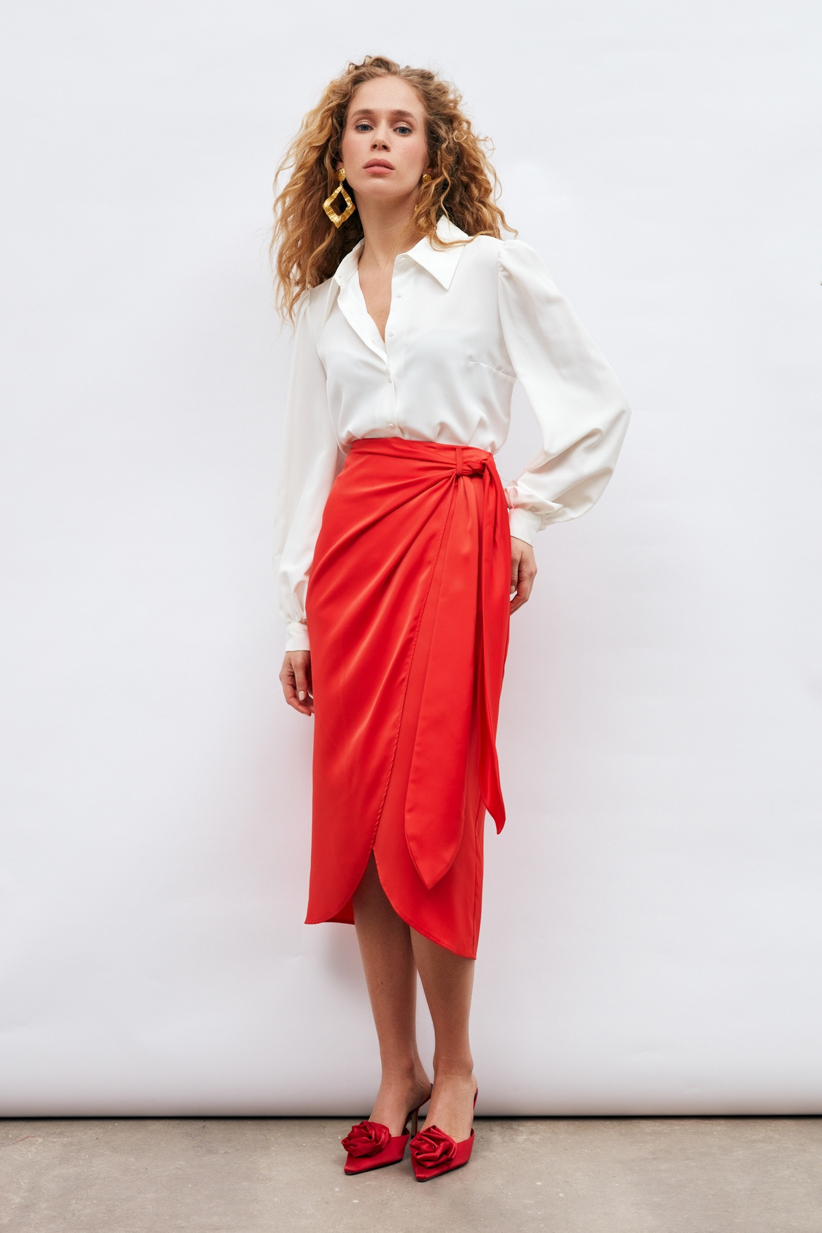 Bağlama Detaylı Kruvaze Etek - MERCAN