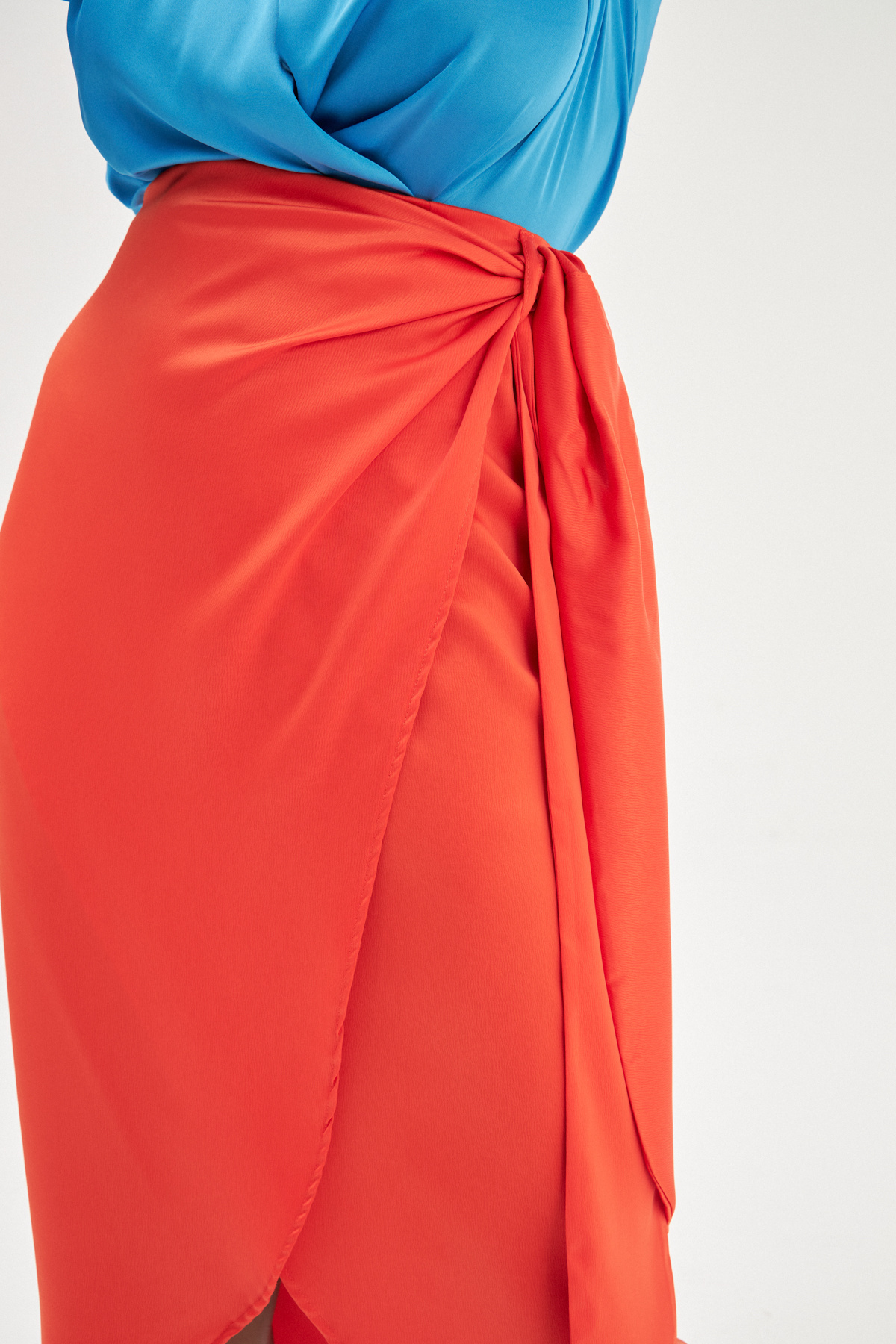 Bağlama Detaylı Kruvaze Etek - ORANJ
