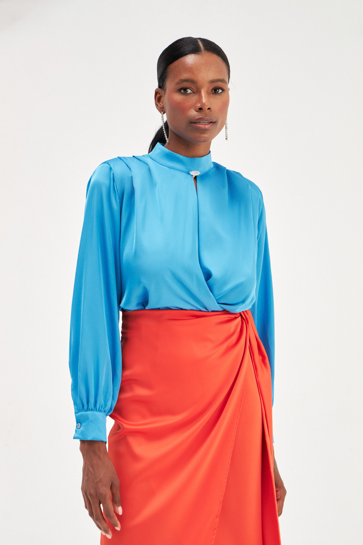 Bağlama Detaylı Kruvaze Etek - ORANJ