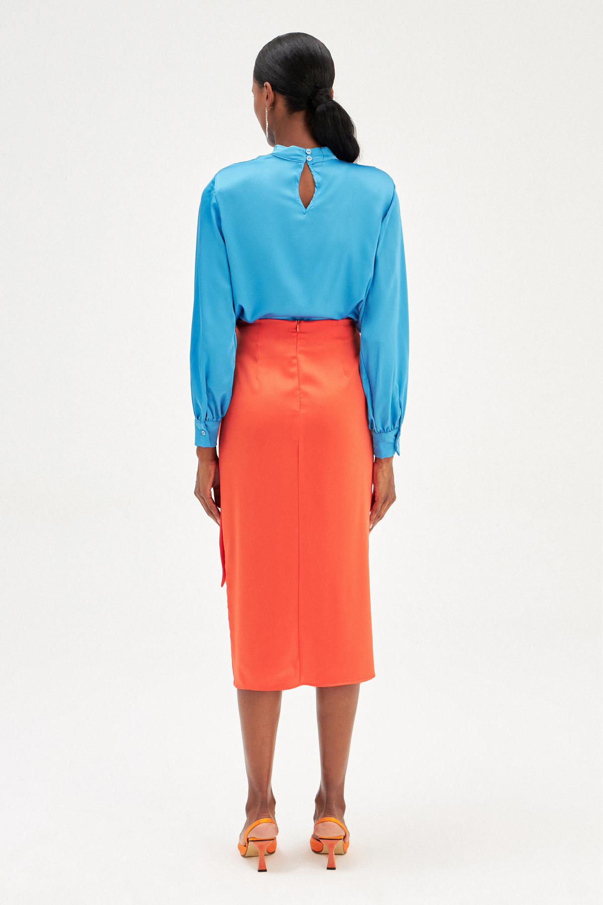 Bağlama Detaylı Kruvaze Etek - ORANJ