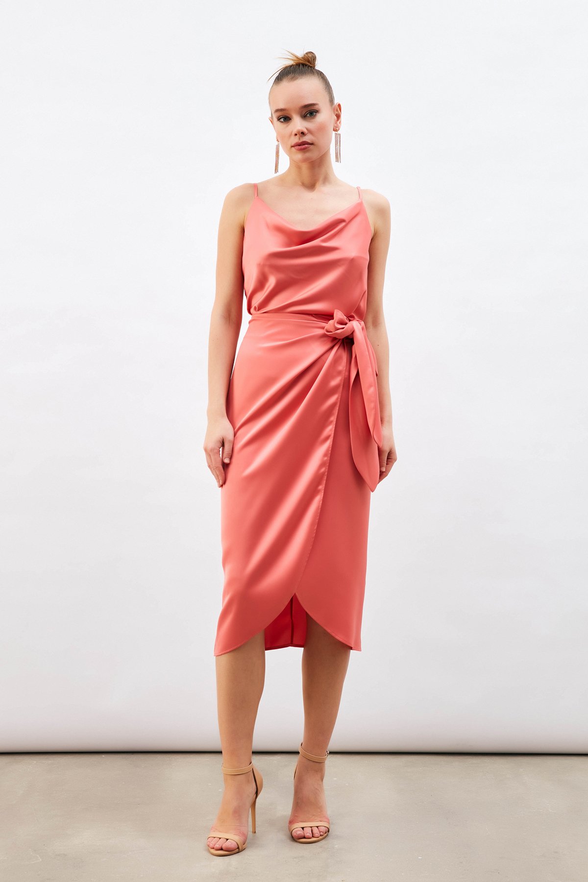 Bağlama Detaylı Kruvaze Etek - PUDRA