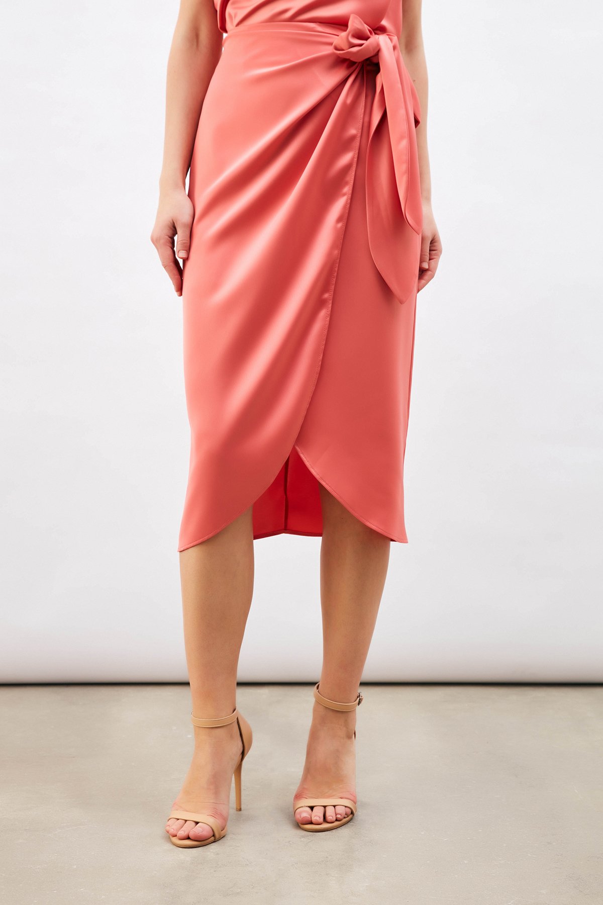 Bağlama Detaylı Kruvaze Etek - PUDRA
