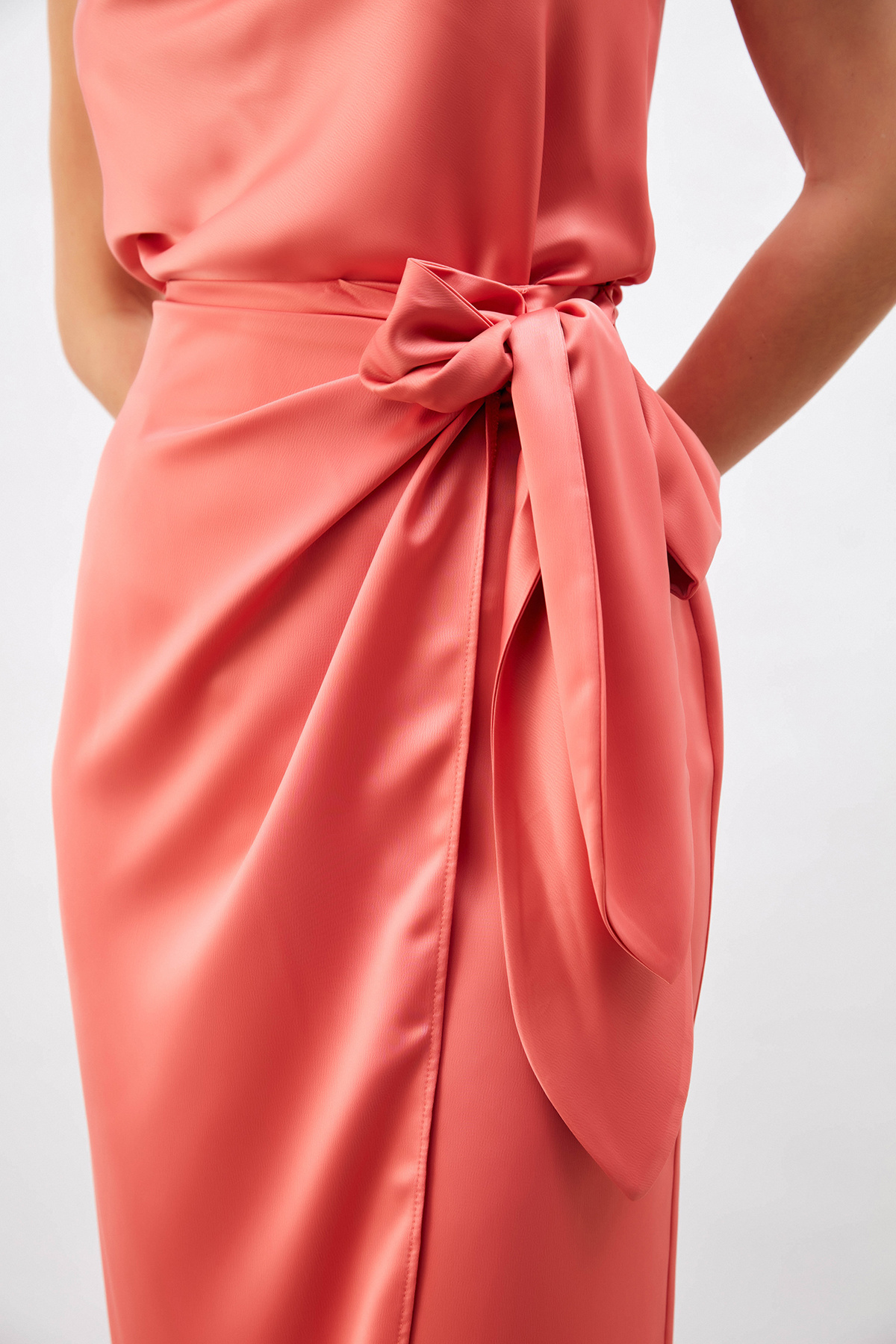 Bağlama Detaylı Kruvaze Etek - PUDRA