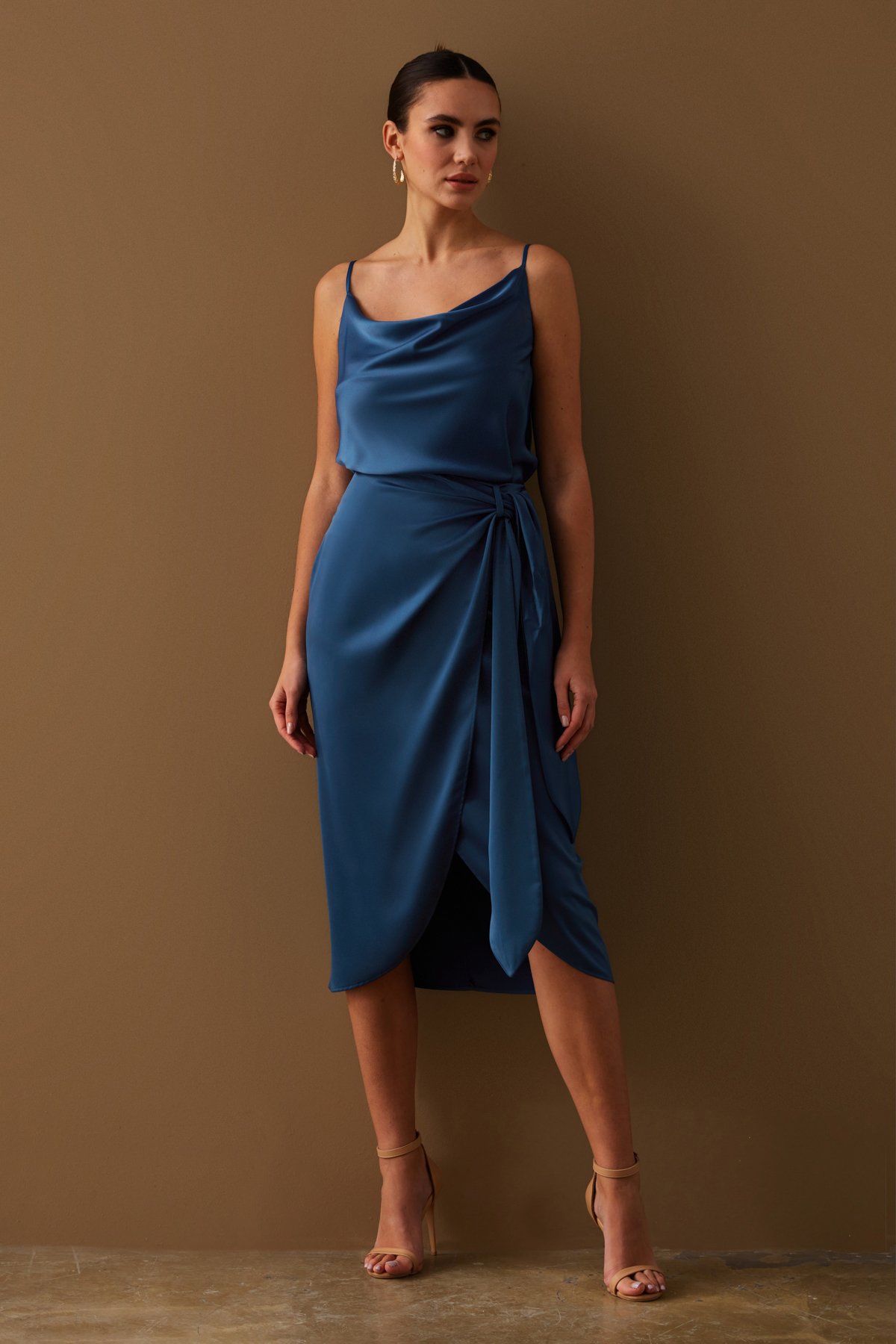 Bağlama Detaylı Kruvaze Etek - SAX MAVİ