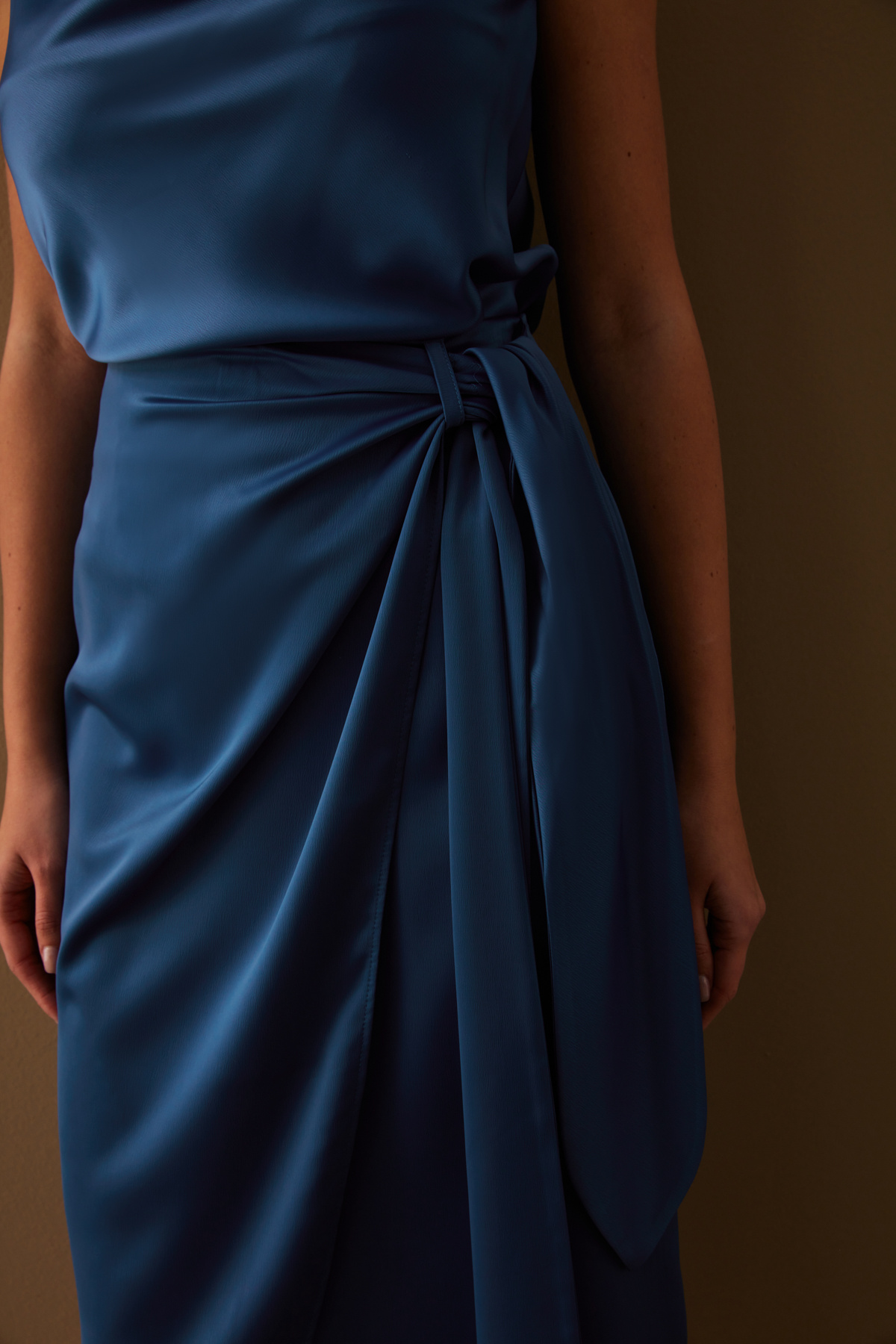 Bağlama Detaylı Kruvaze Etek - SAX MAVİ