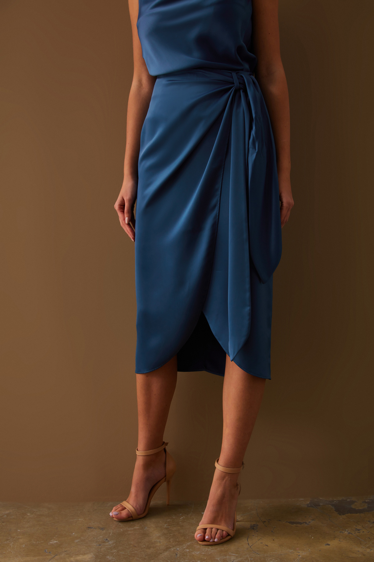 Bağlama Detaylı Kruvaze Etek - SAX MAVİ