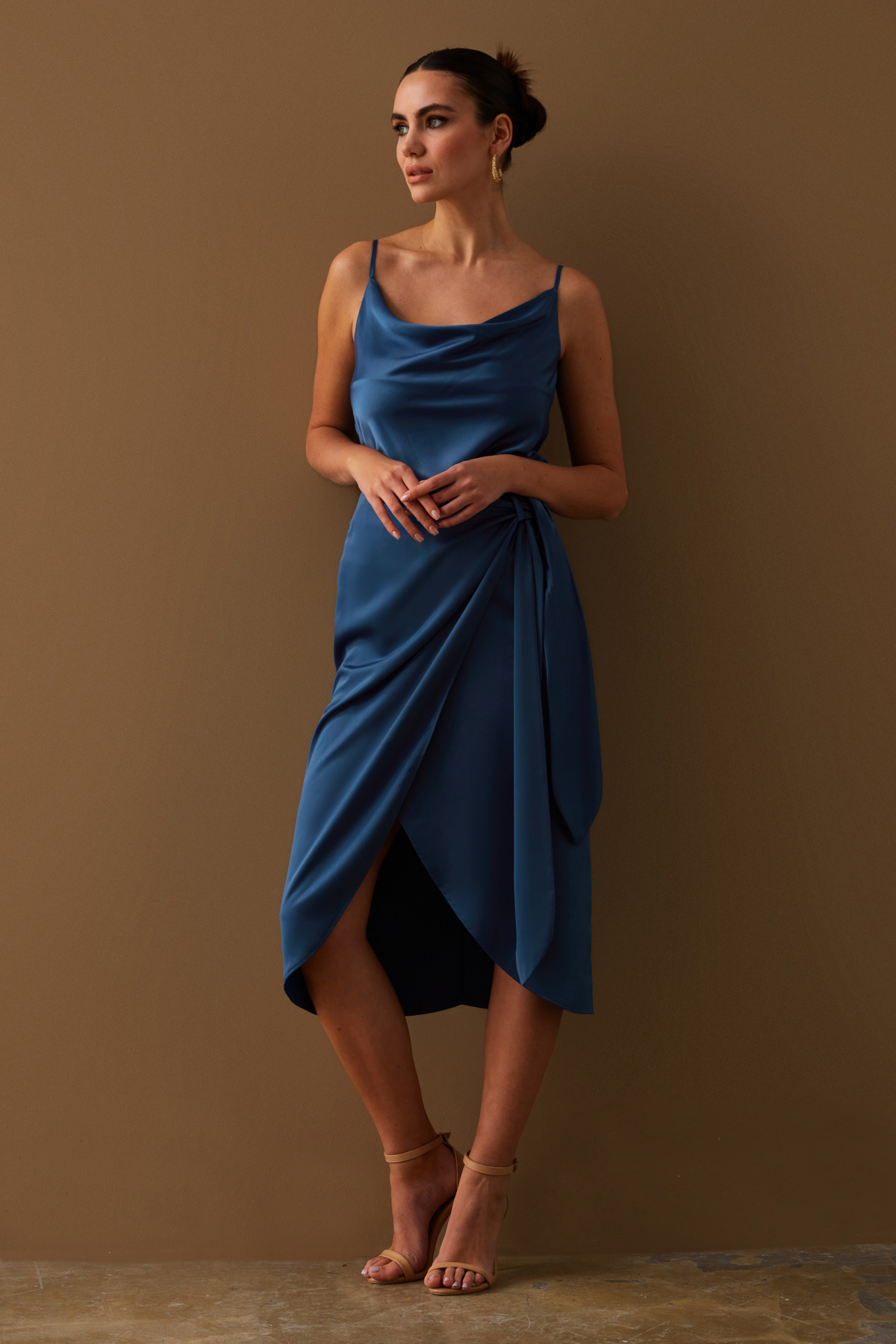 Bağlama Detaylı Kruvaze Etek - SAX MAVİ