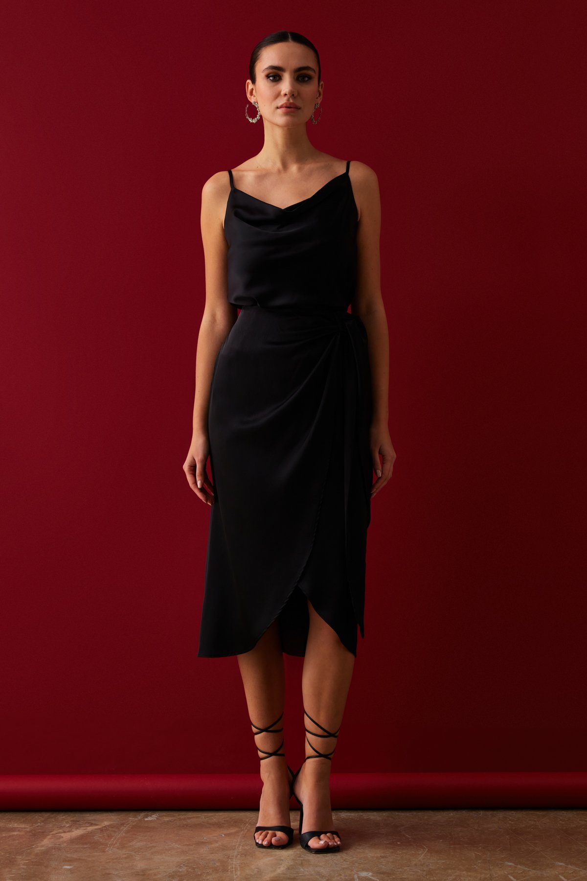 Tie Detailed Double Breasted Skirt - BLACK