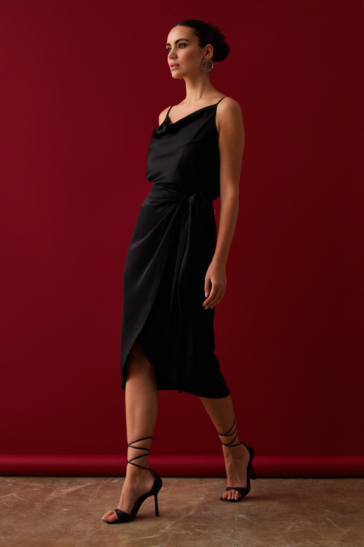 Tie Detailed Double Breasted Skirt - BLACK