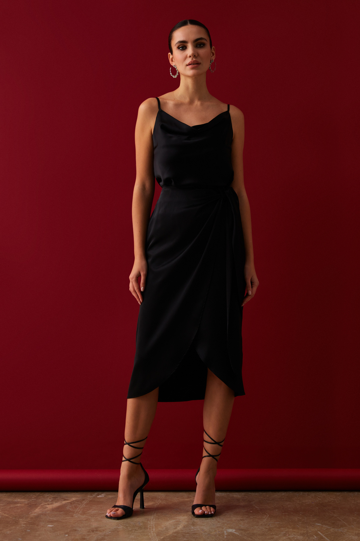 Tie Detailed Double Breasted Skirt - BLACK