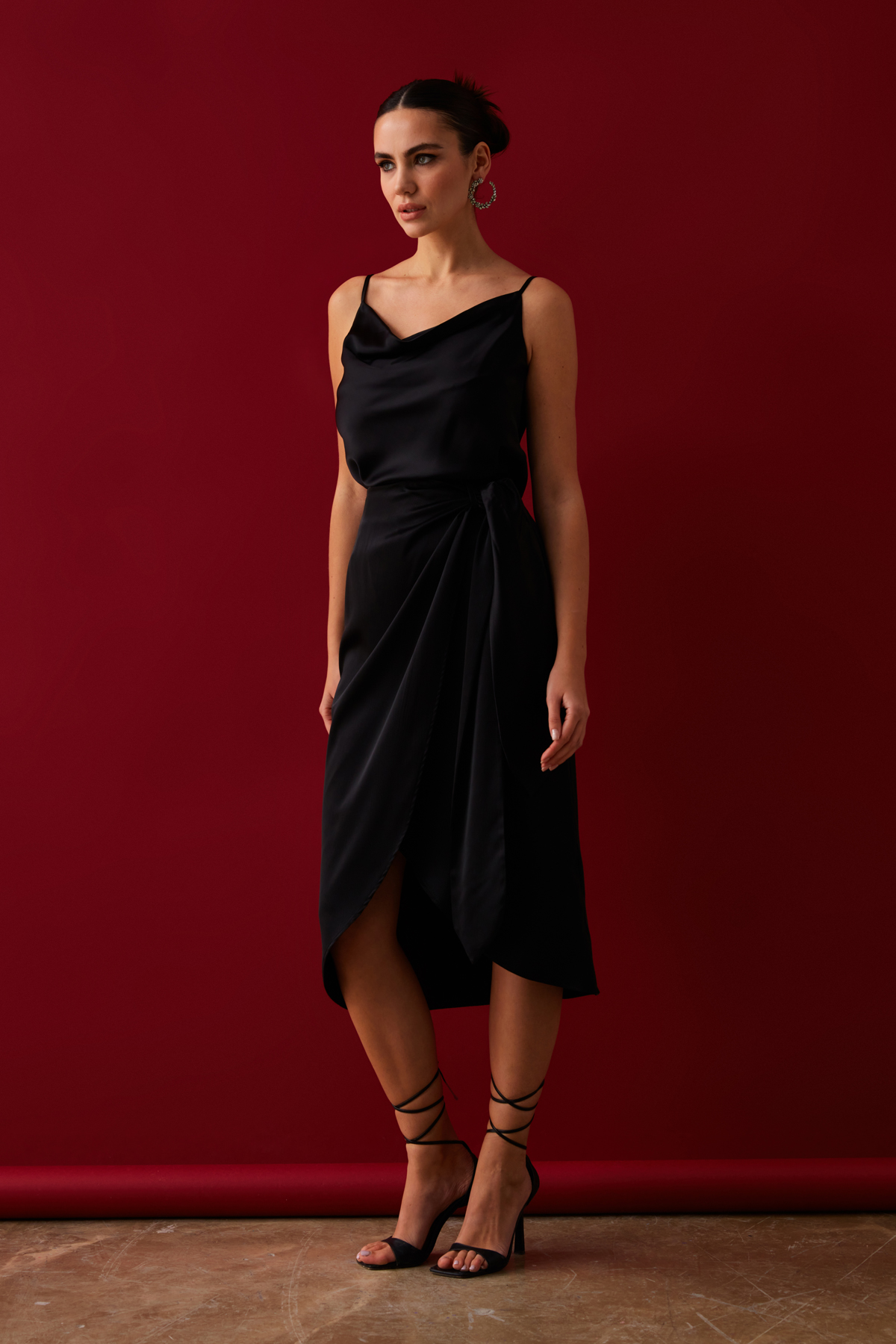 Tie Detailed Double Breasted Skirt - BLACK