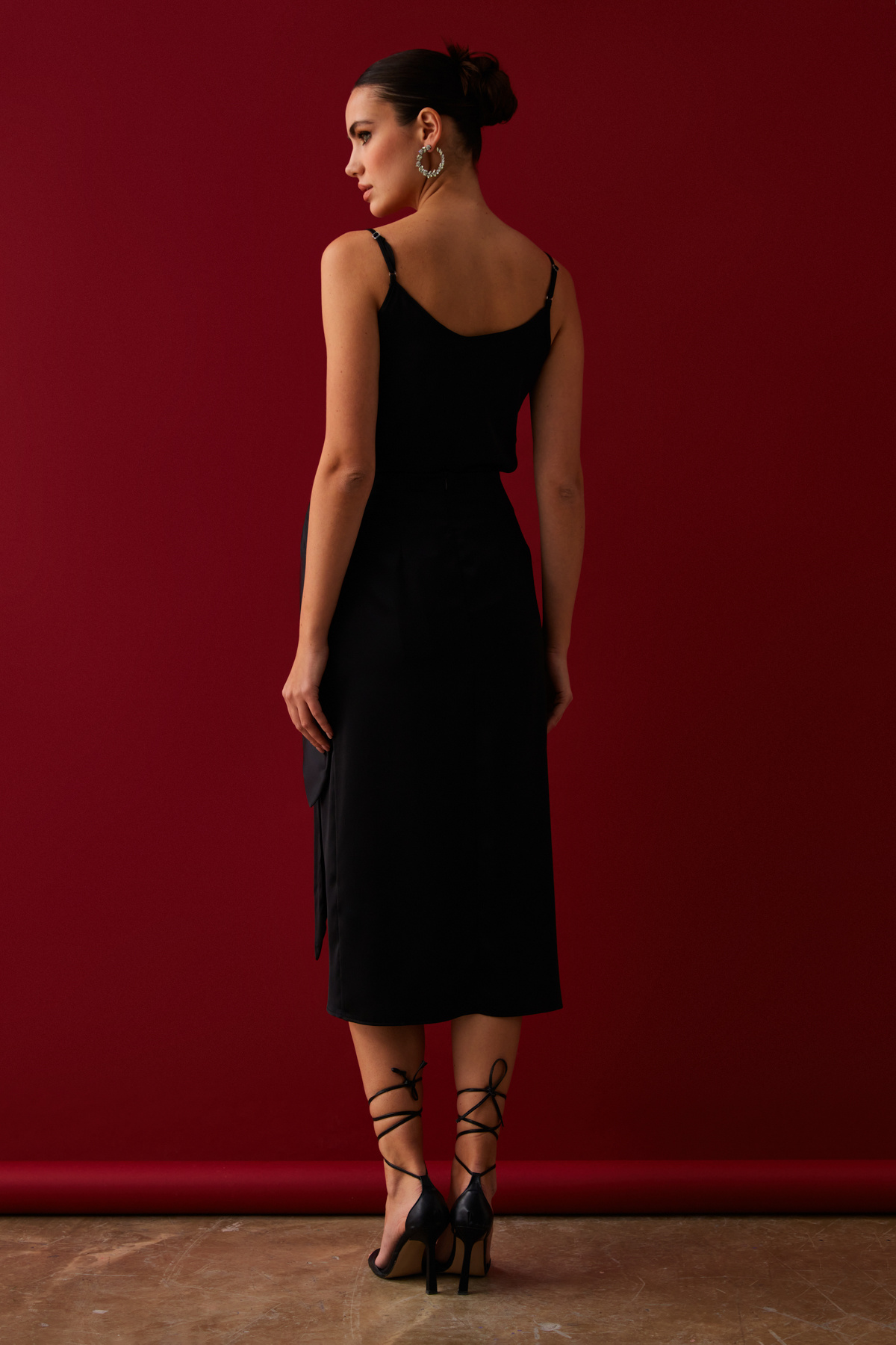 Tie Detailed Double Breasted Skirt - BLACK