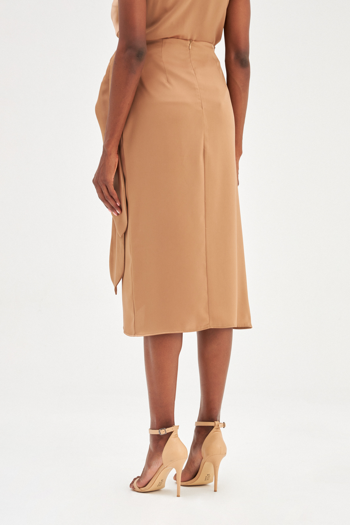 Bağlama Detaylı Kruvaze Etek - VİZON