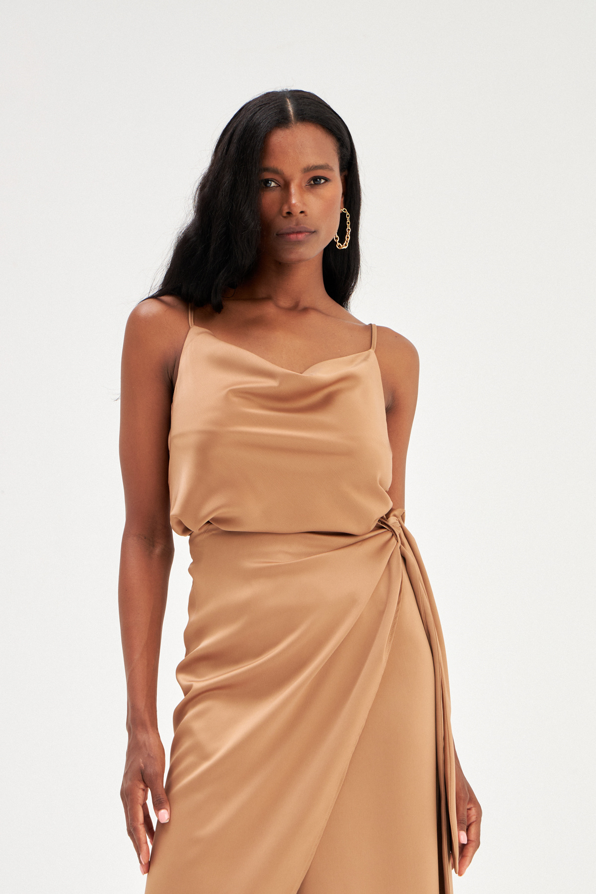 Bağlama Detaylı Kruvaze Etek - VİZON