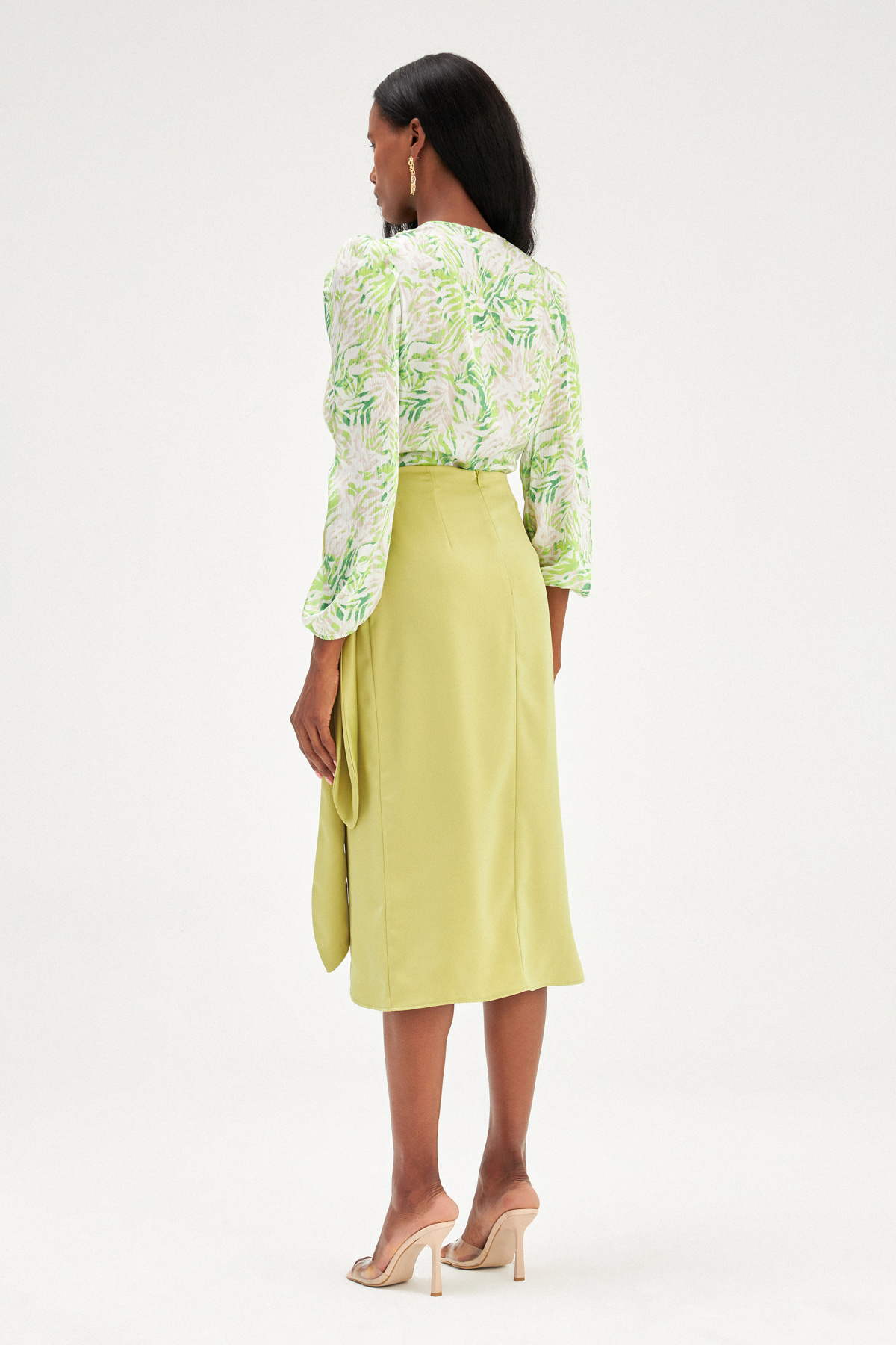 Bağlama Detaylı Kruvaze Etek - YAĞ YEŞİLİ