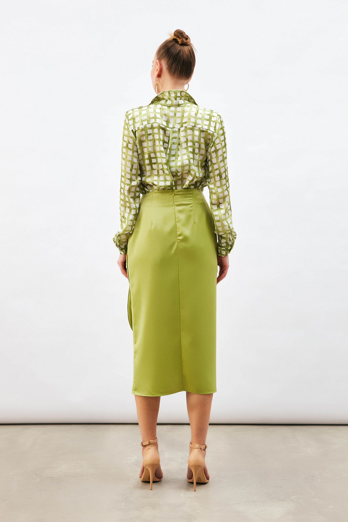 Bağlama Detaylı Kruvaze Etek - YEŞİL