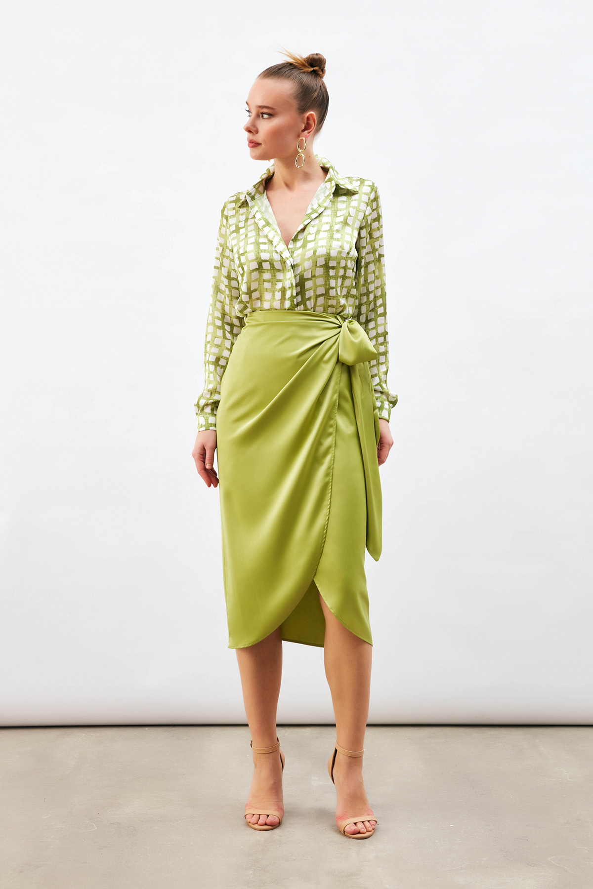 Bağlama Detaylı Kruvaze Etek - YEŞİL