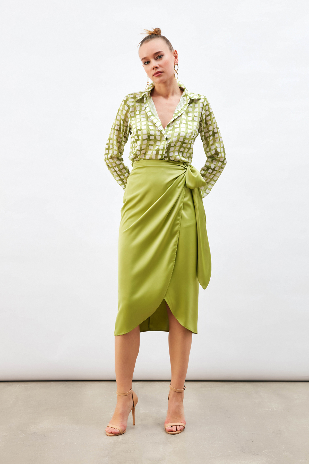 Bağlama Detaylı Kruvaze Etek - YEŞİL