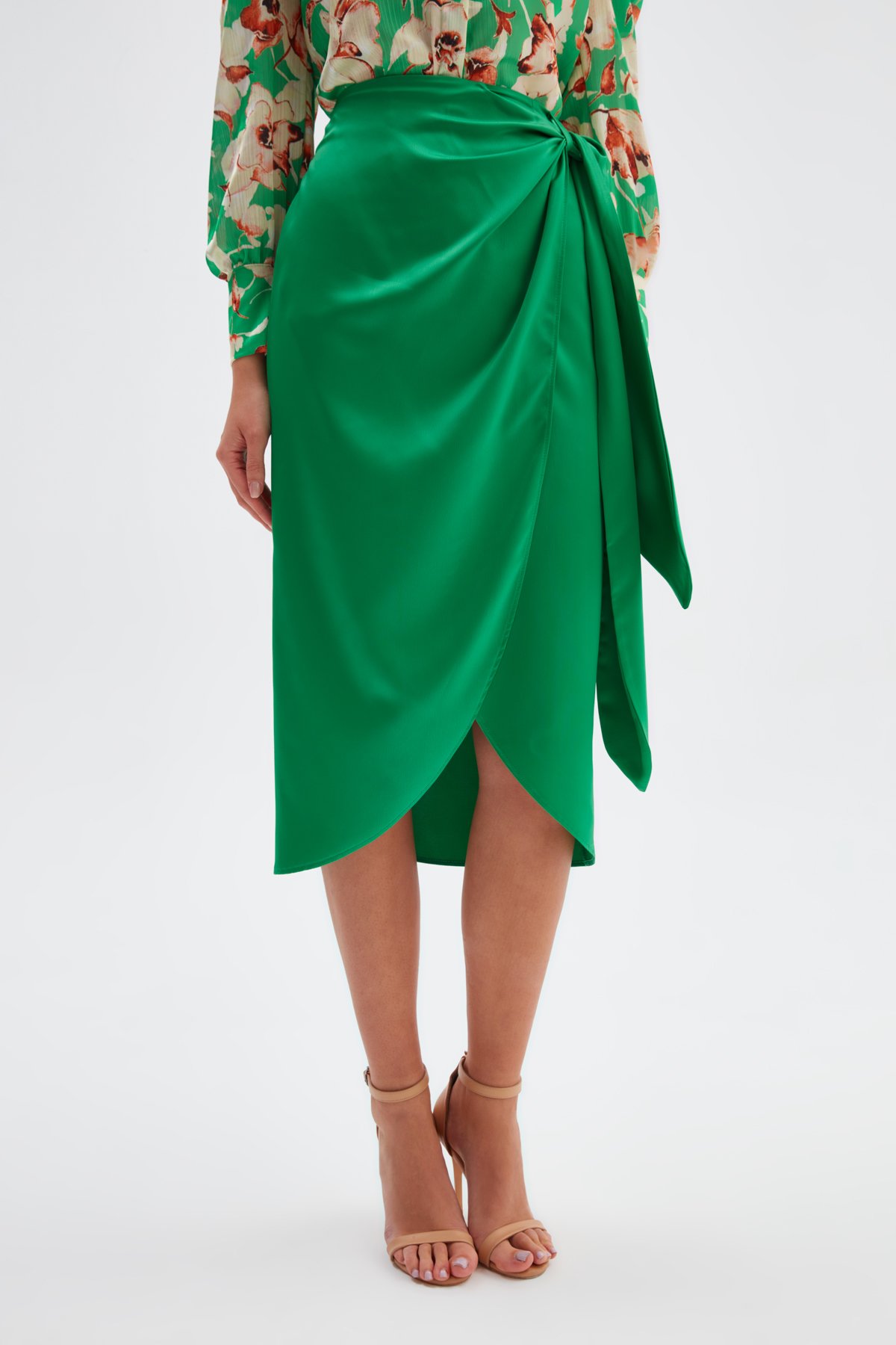 Bağlama Detaylı Kruvaze Etek - ZÜMRÜT