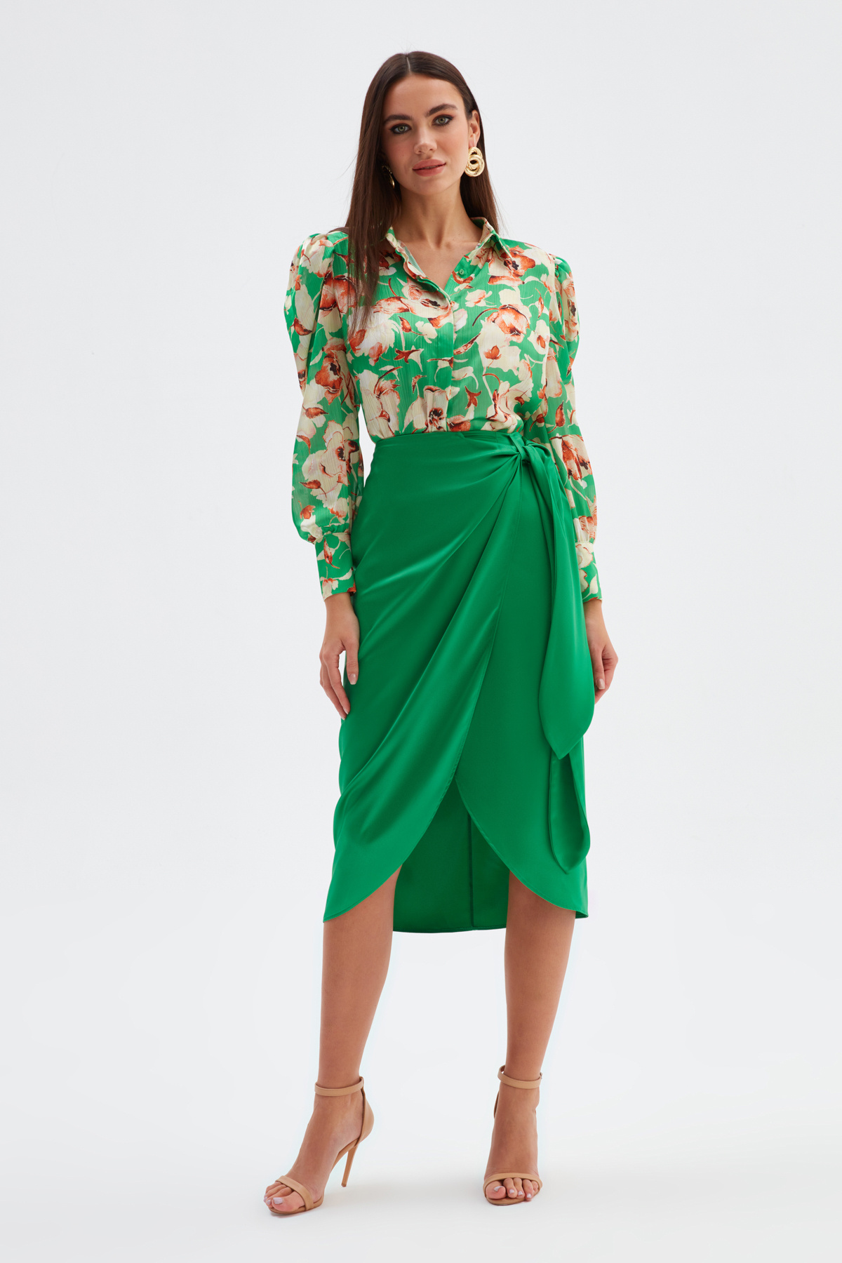 Bağlama Detaylı Kruvaze Etek - ZÜMRÜT