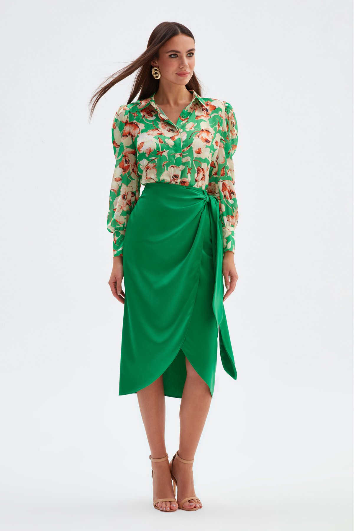 Bağlama Detaylı Kruvaze Etek - ZÜMRÜT