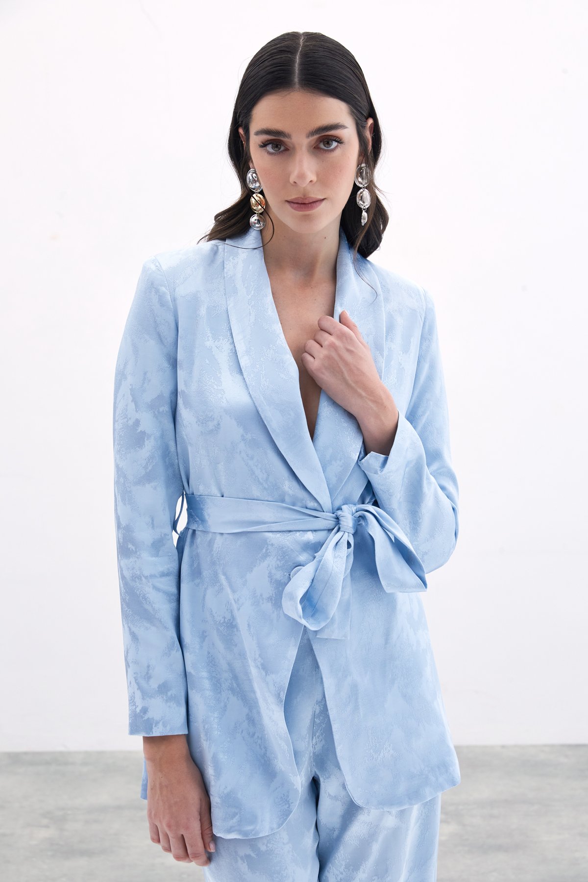 Bağlamalı Jakarlı Ceket - Bebe Mavi