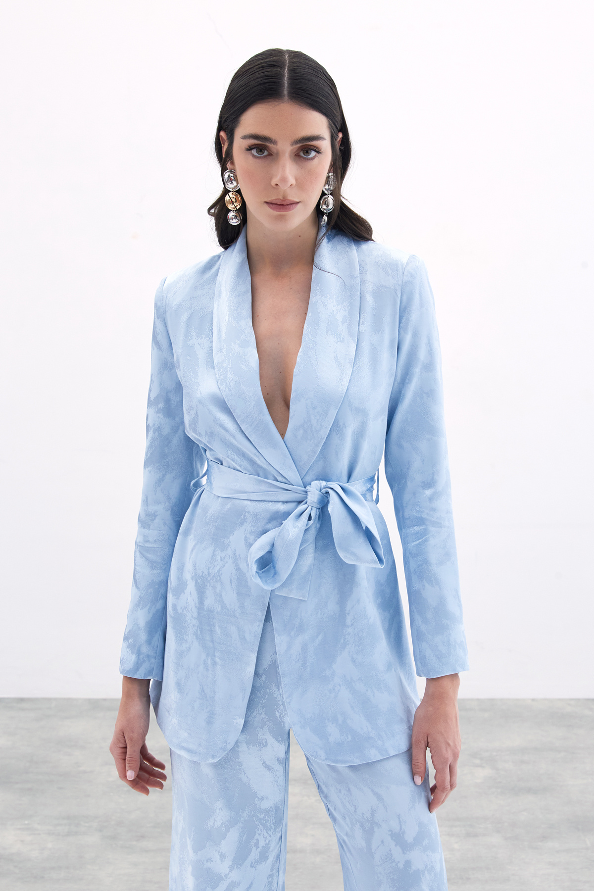 Bağlamalı Jakarlı Ceket - Bebe Mavi