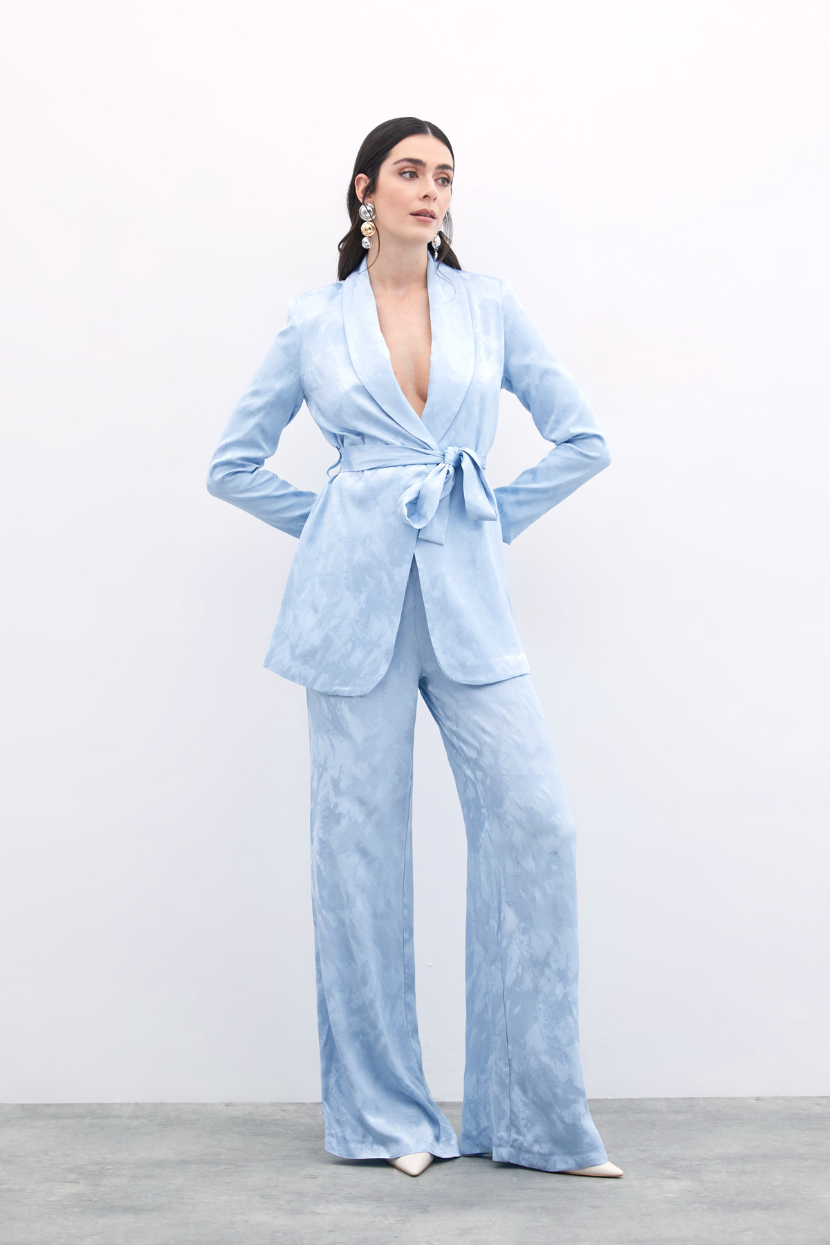 Bağlamalı Jakarlı Ceket - Bebe Mavi