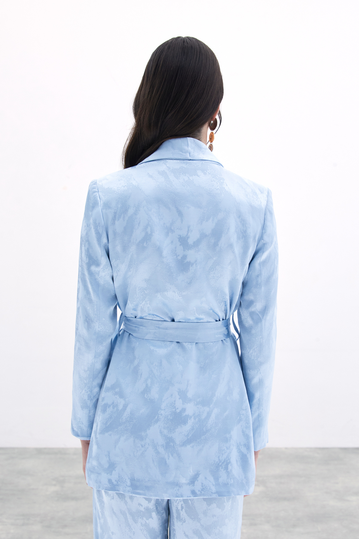 Bağlamalı Jakarlı Ceket - Bebe Mavi