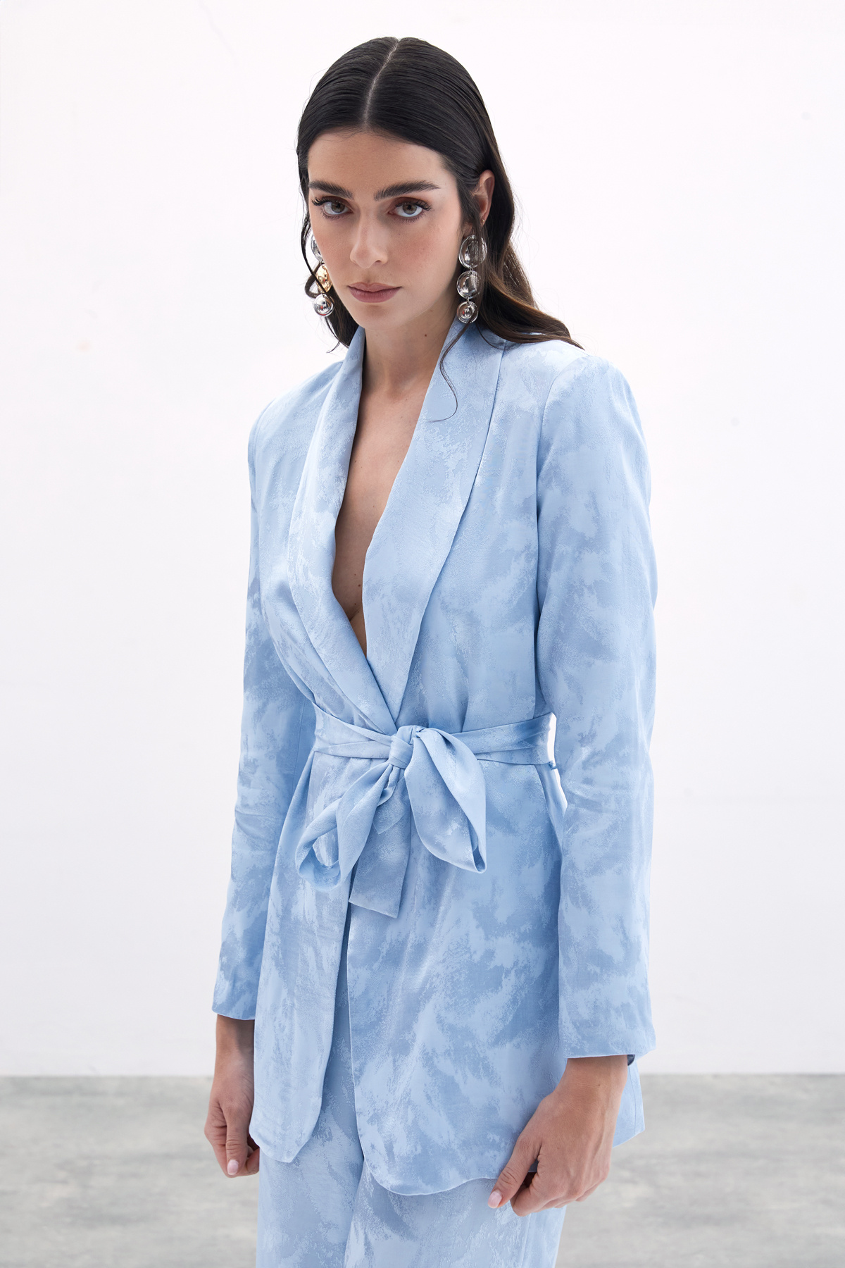 Bağlamalı Jakarlı Ceket - Bebe Mavi